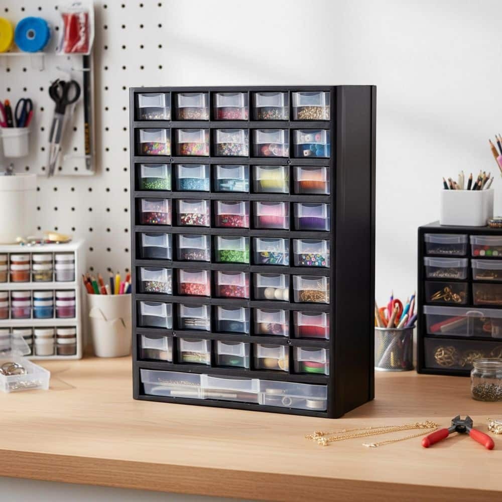 17.5 In. 41-Compartment Hardware Storage Small Parts Organizer in Black