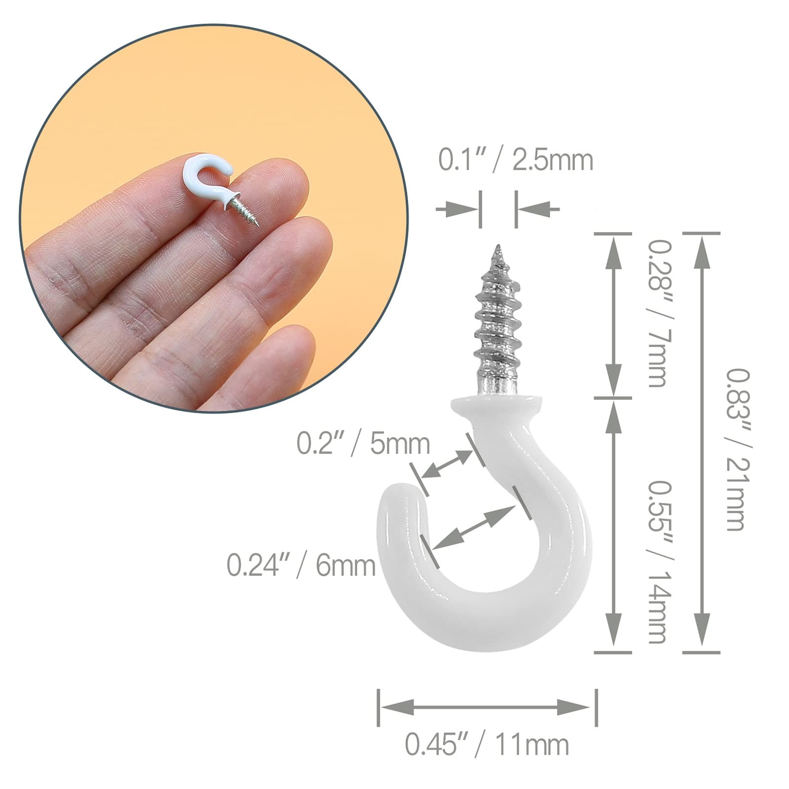 100 PCS 1/2 Inch White Vinyl Coated Metal ScrewIn Ceiling Cup Hooks Hanging