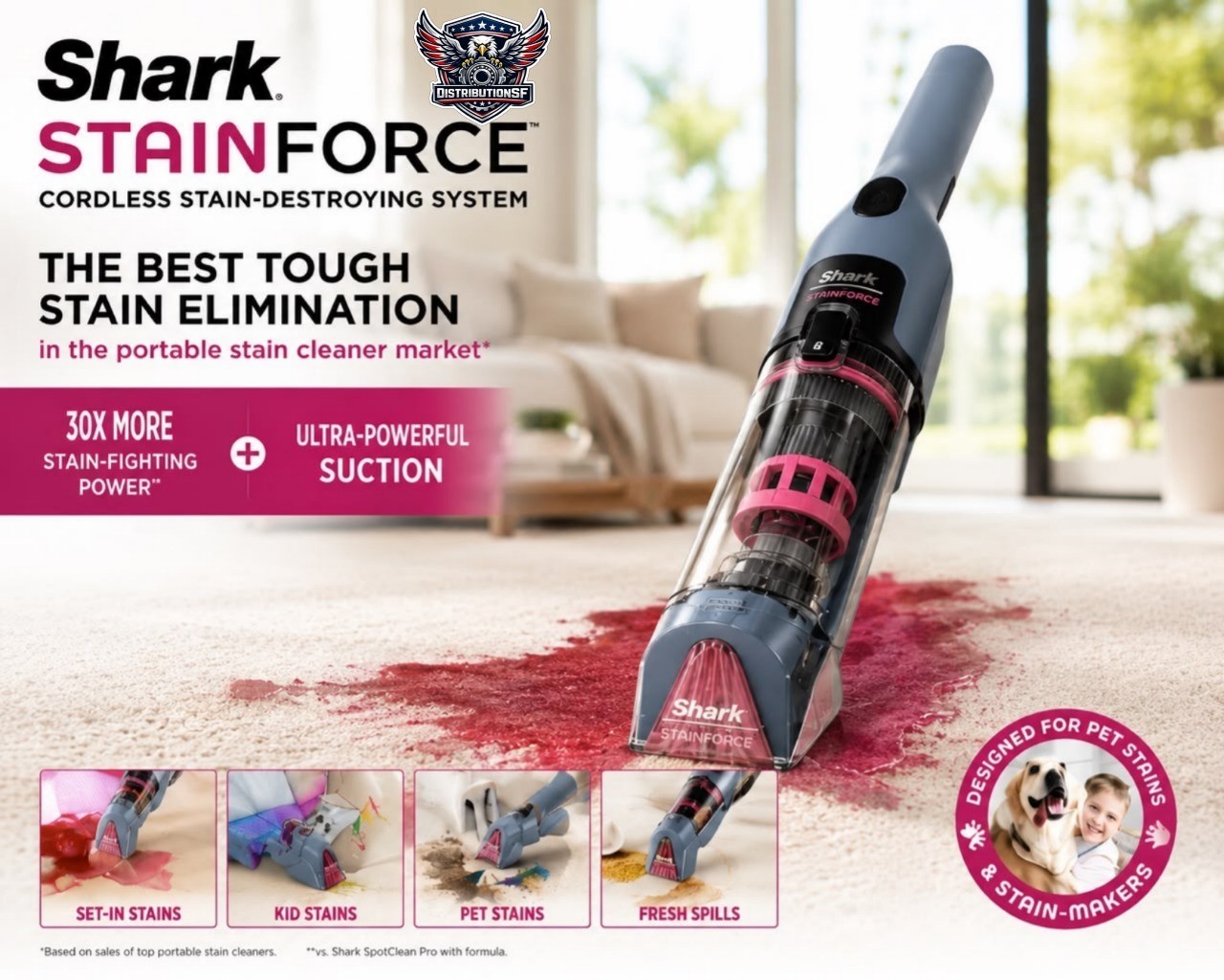 Shark StainForce Cordless Portable Carpet & Upholstery Cleaner Pet Stains New