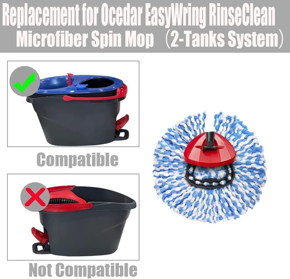Adjustable Mop Handle & Triangle Base – 2 Microfiber Refills Set for EasyWring