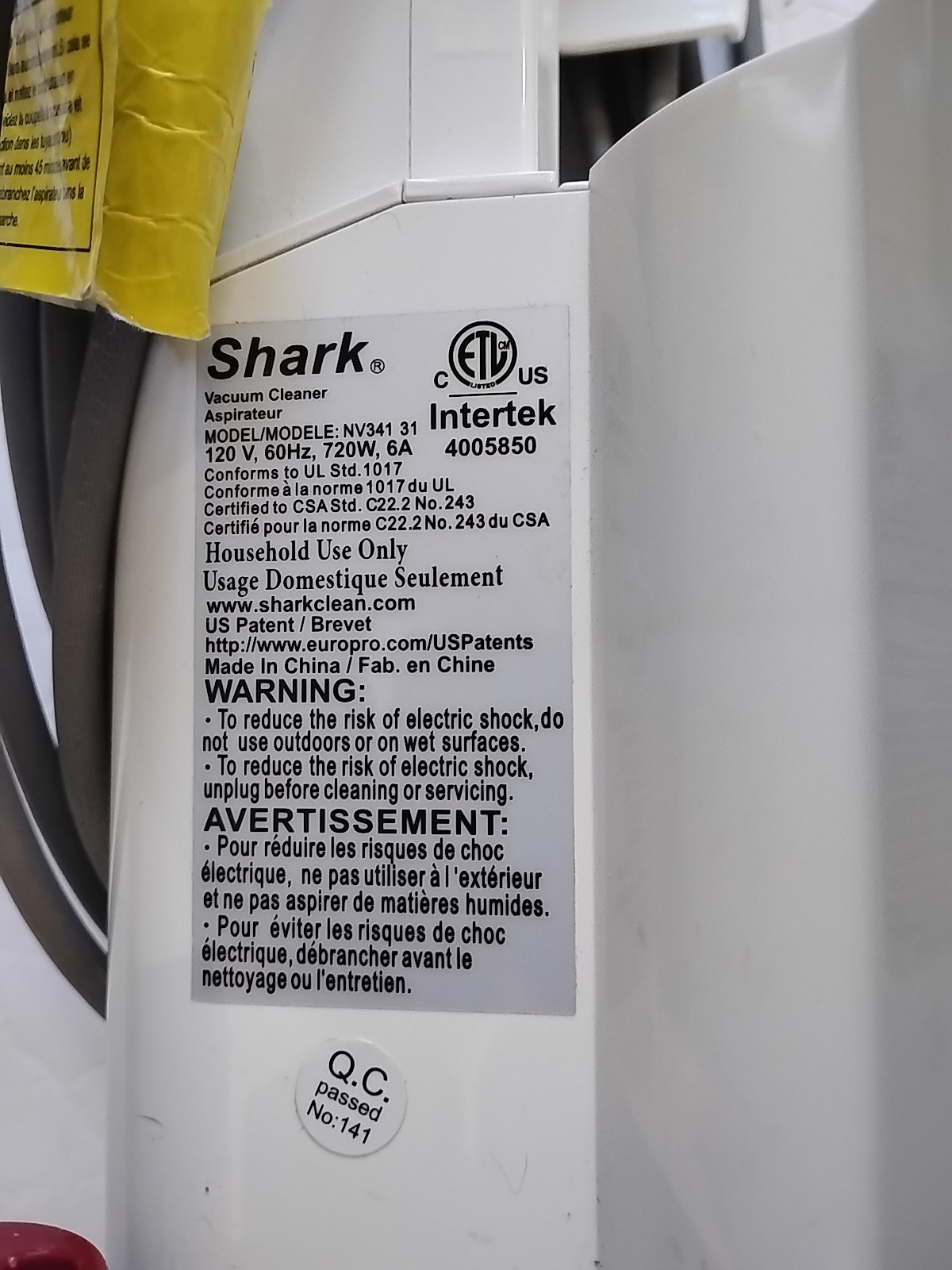 Shark Rotator NV341 Main Motor Pod Body w/ Power Cord White Red Slim-Light NV342