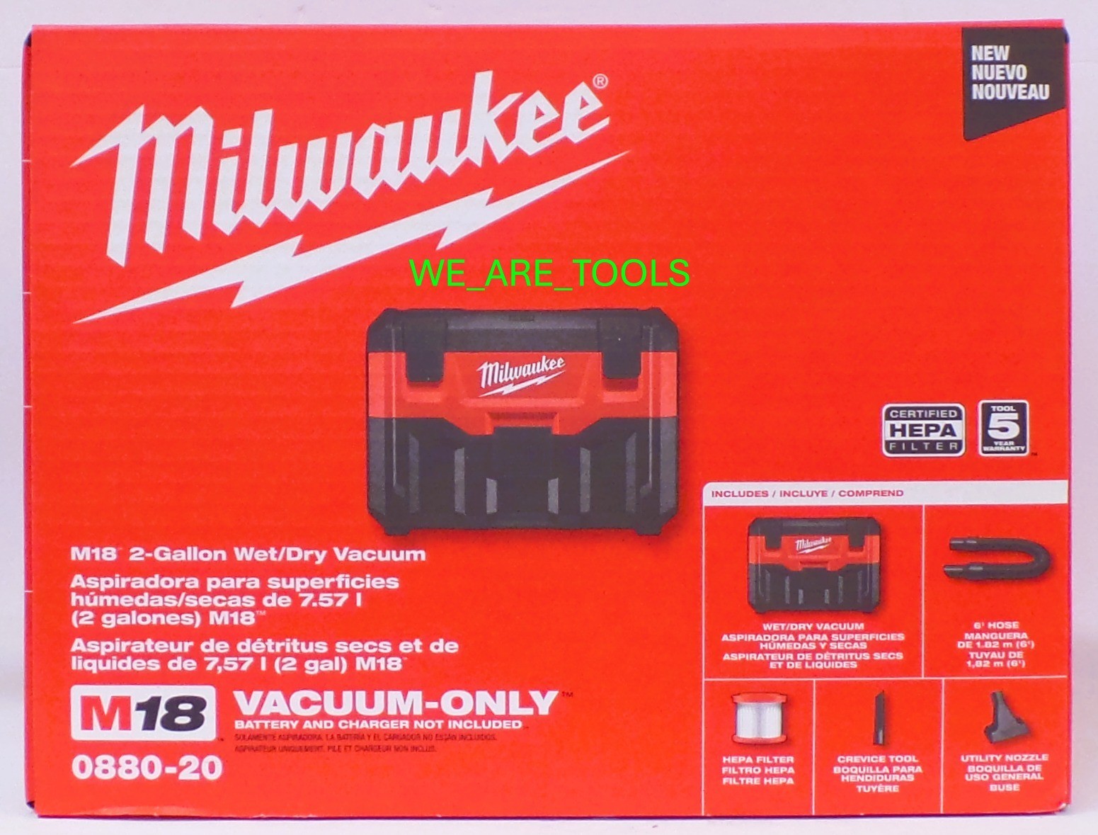 NEW IN BOX Milwaukee 0880-20 Cordless Vacuum M18 2 Gal Wet/Dry HEPA 18 Volt Vac
