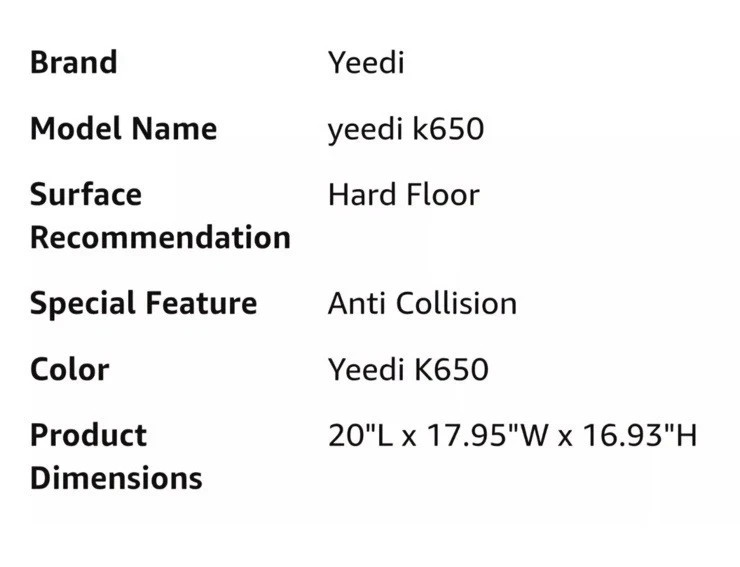 Yeedi K650 Robot Vacuum Cleaner Tangle-Free Brush Automatic Self Charging Smart