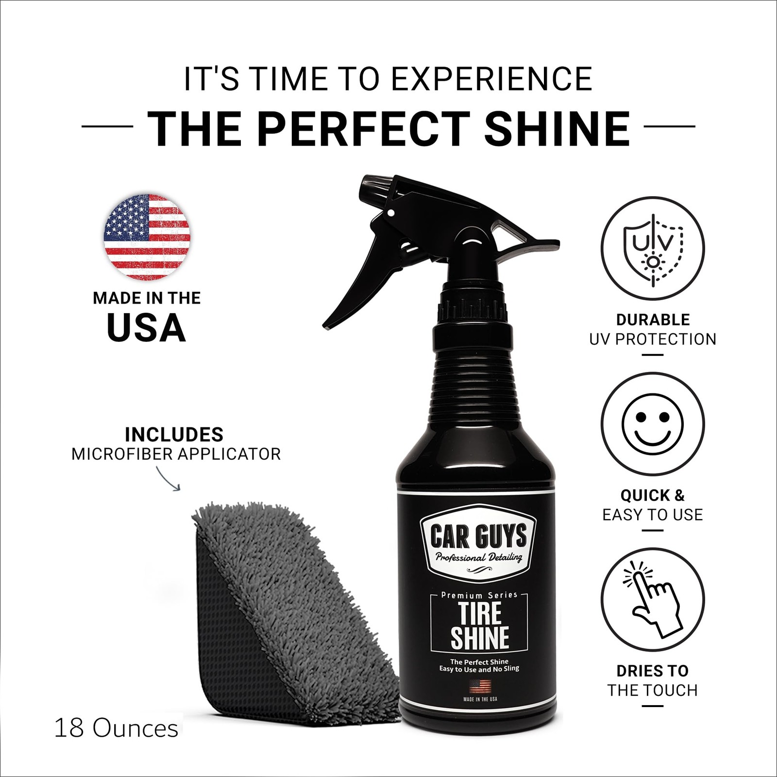 CAR GUYS Tire Shine – Easy to Use Tire Dressing with Applicator Pad – Dry to The