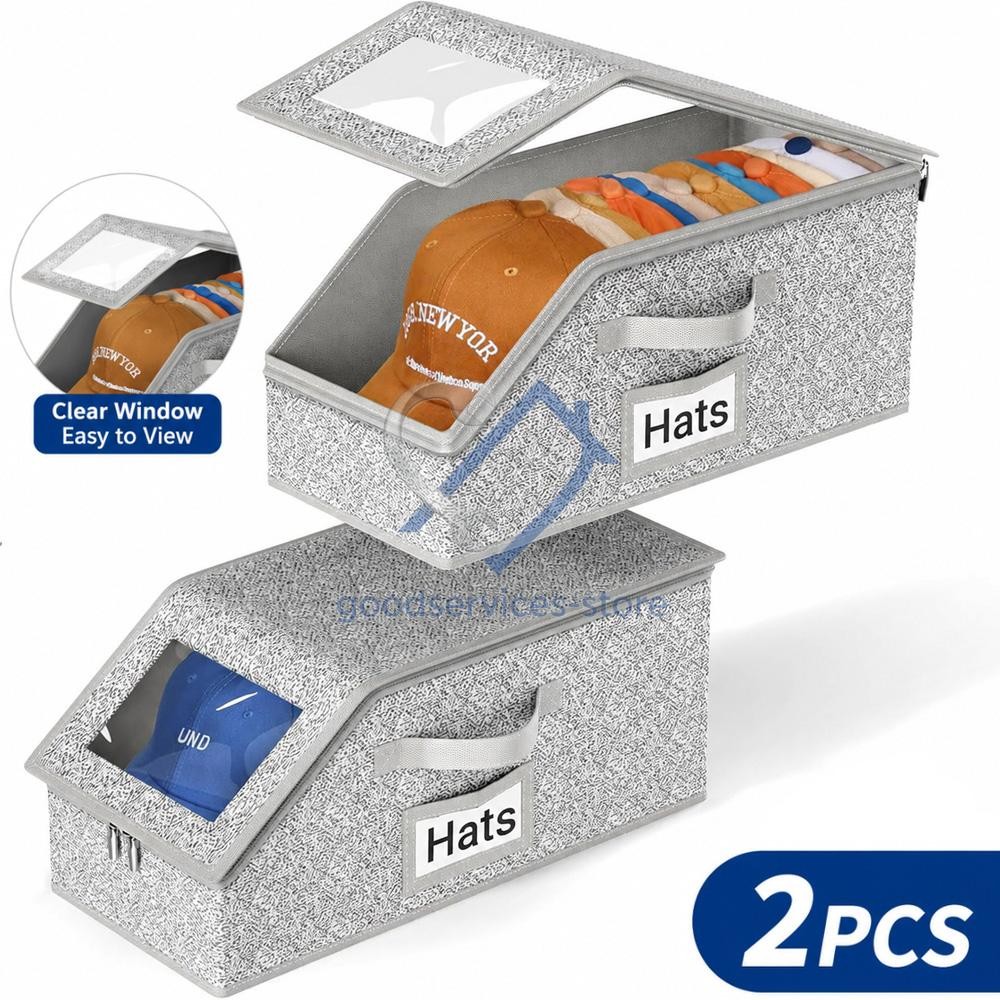 2PCS Stackable Hat Storage Organizer for Baseball Caps 24 Caps Hat Box with Lid