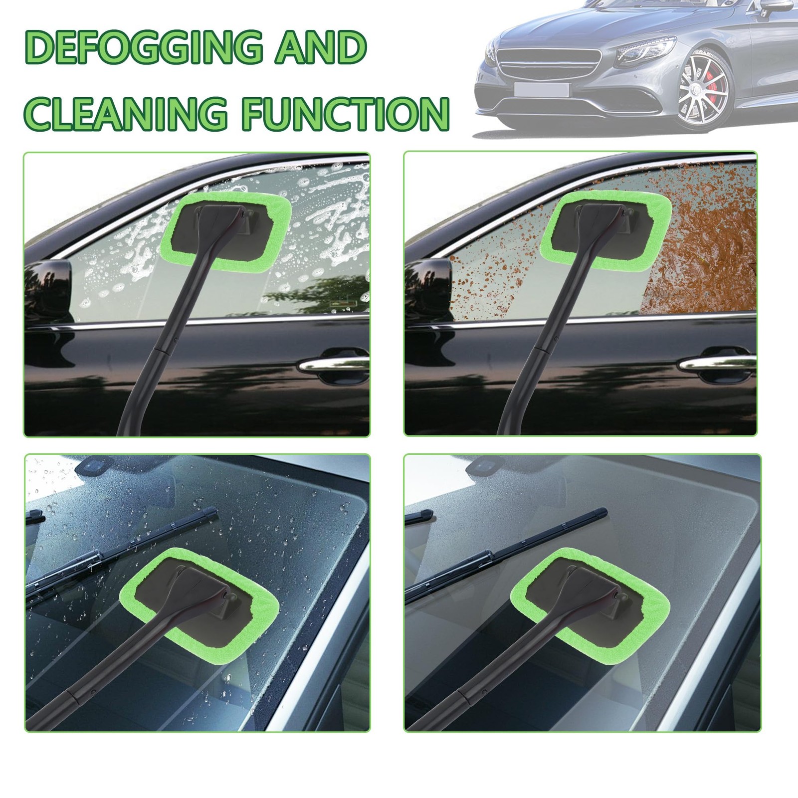 Car Windshield Cleaning Tool Microfiber with 4 Washable and Reusable Cloth Pad