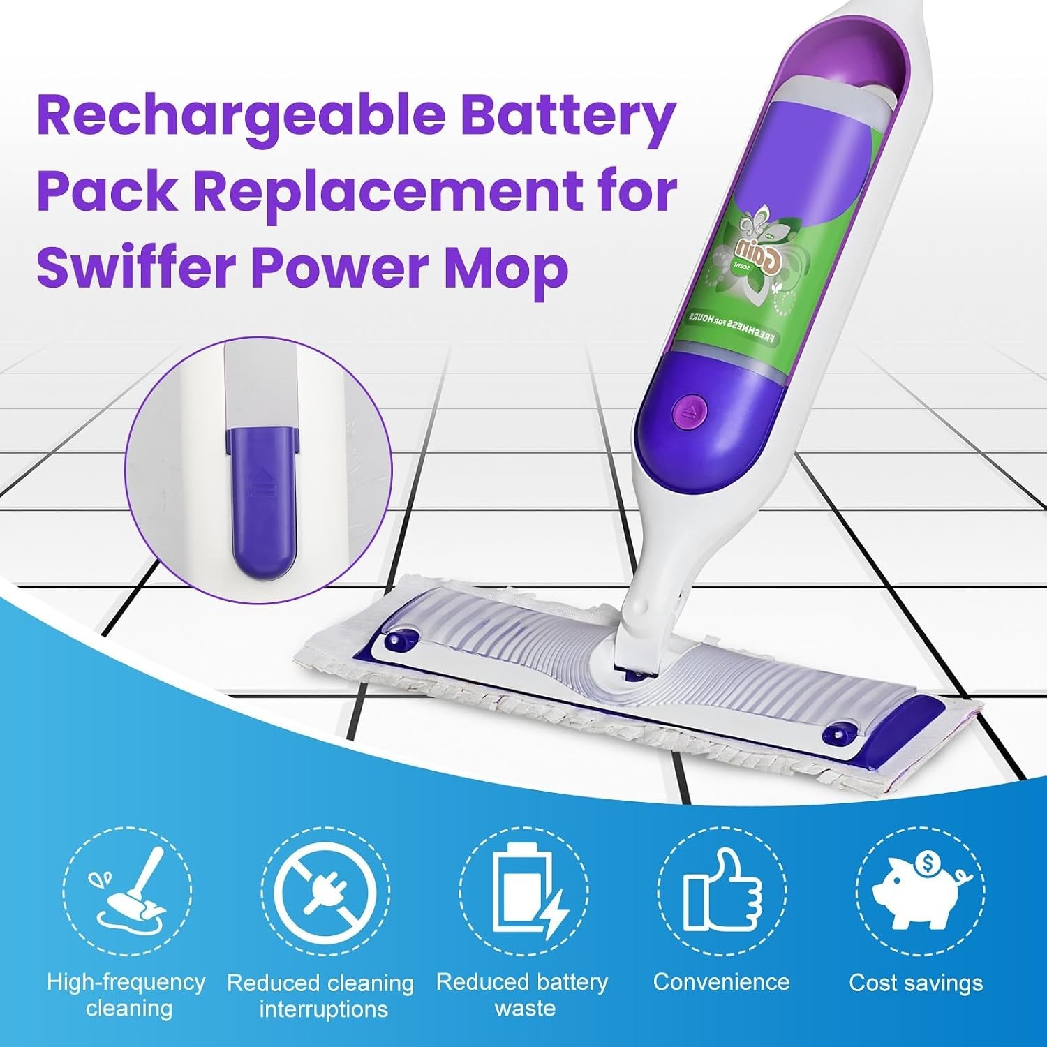 1 Pack Rechargeable Battery Pack Replacement for Swiffer Power Mop, 2000Mah Lith