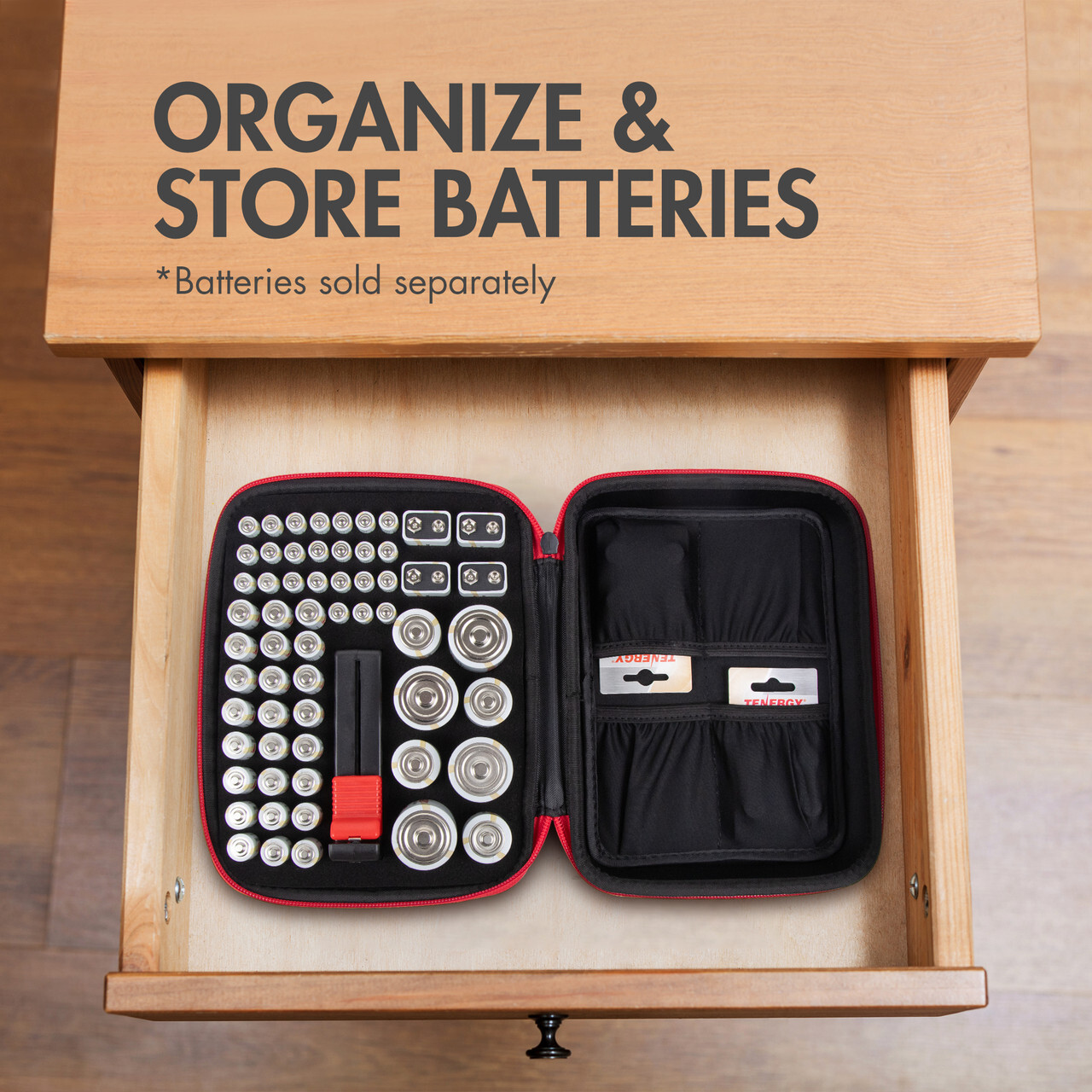 Tenergy Battery Storage Case With Free Tester Holds AA AAA C D 9V Lot