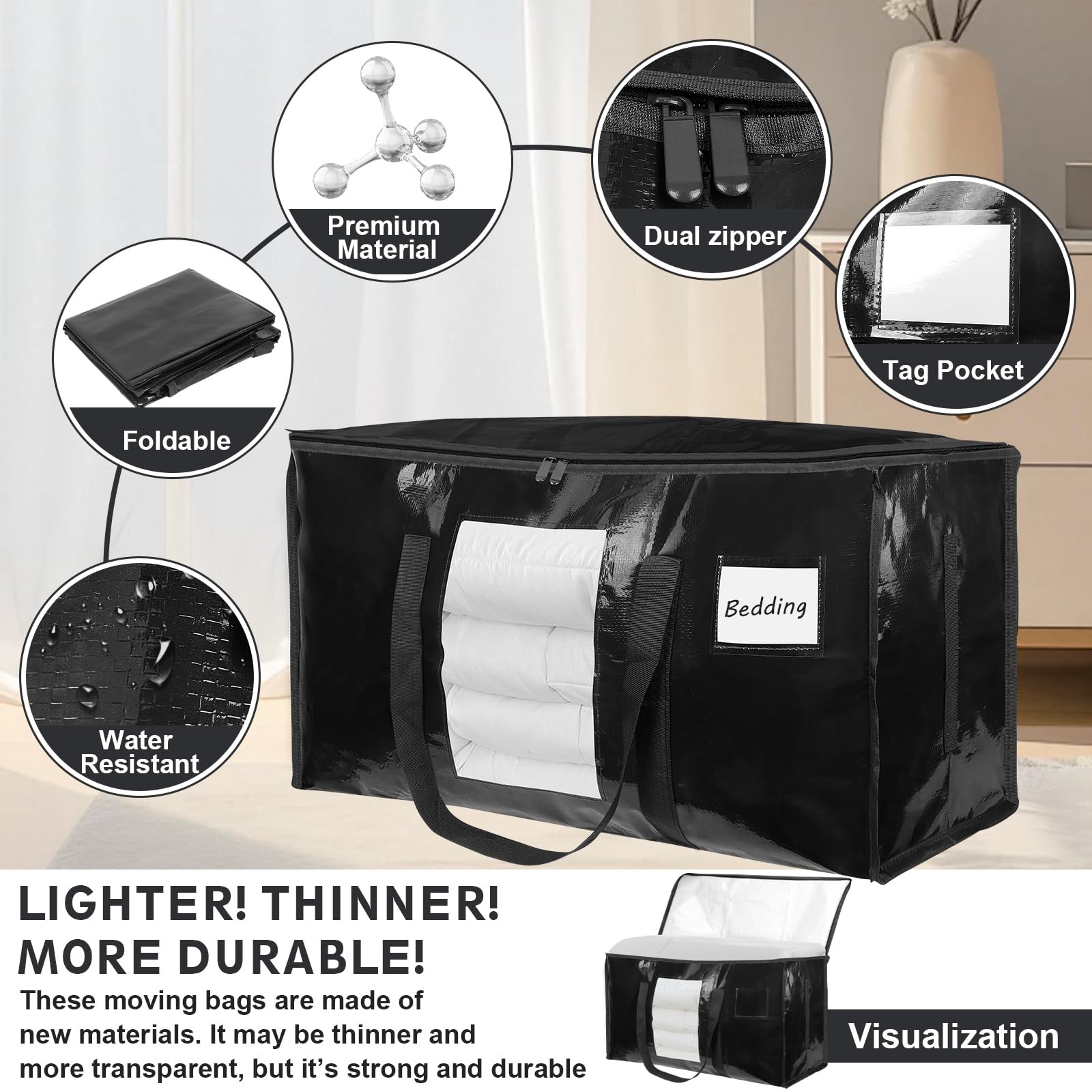 8 Pack Extra Large Moving Bags Heavy Duty 180GSM,130LBS 100L Totes with Visib…