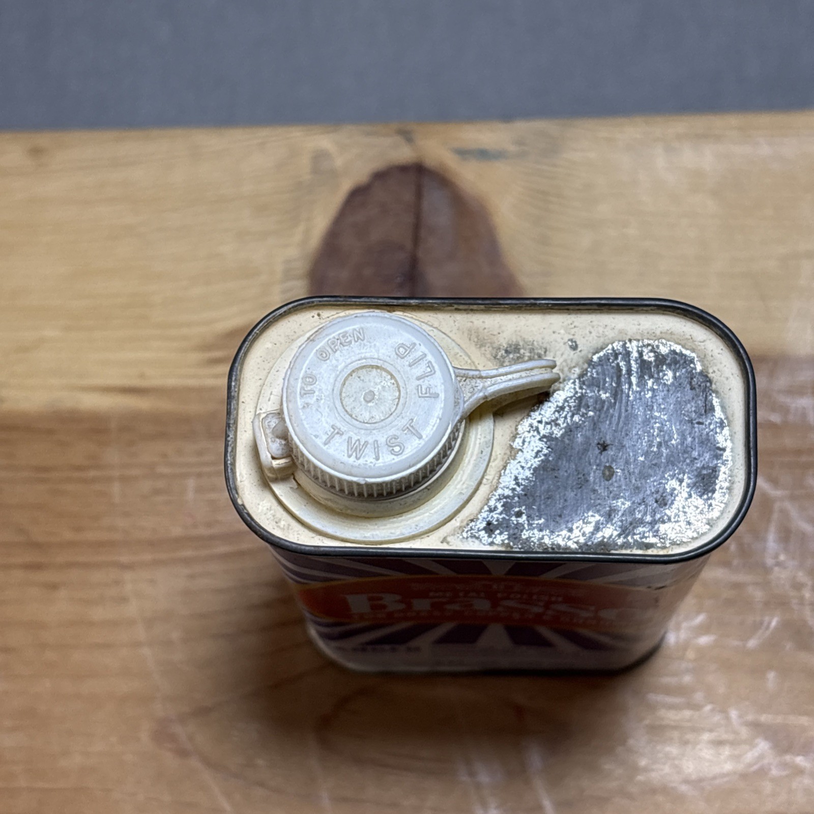 Brasso Metal Polish Original Form 1991 Copper Vintage Metal Can 50% Full