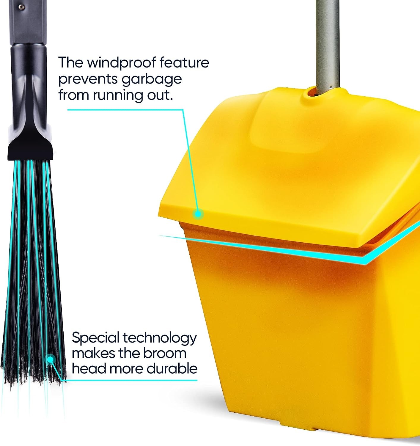 Commercial Broom & Dustpan Set with Windproof Cover for Indoor/Outdoor Use