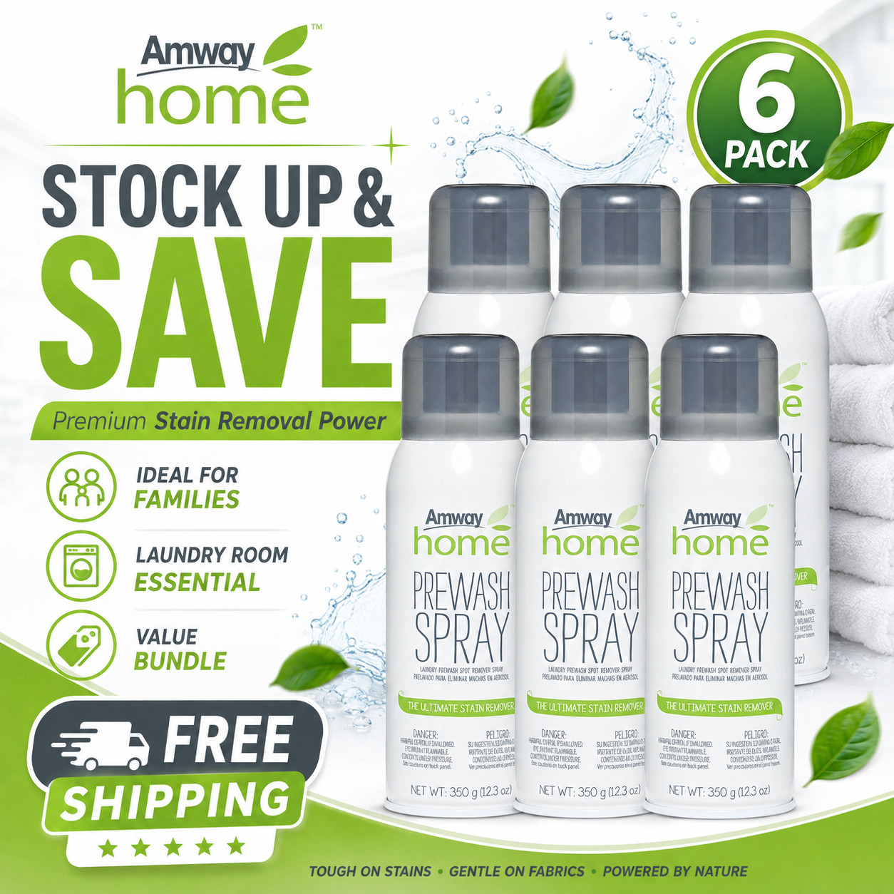 Amway Home Prewash Spray Tough Stain Remover 12.3 oz Laundry Cleaner Pack of 6