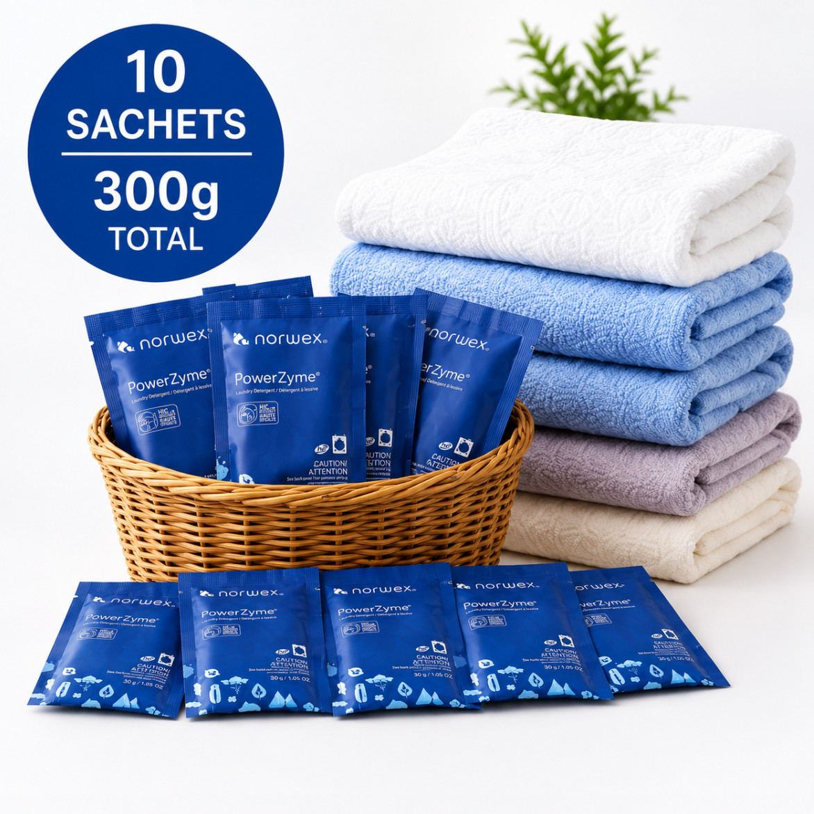 NORWEX PowerZyme Laundry Detergent Powder 2 Sachet Travel Packets 30g x 2 Pack