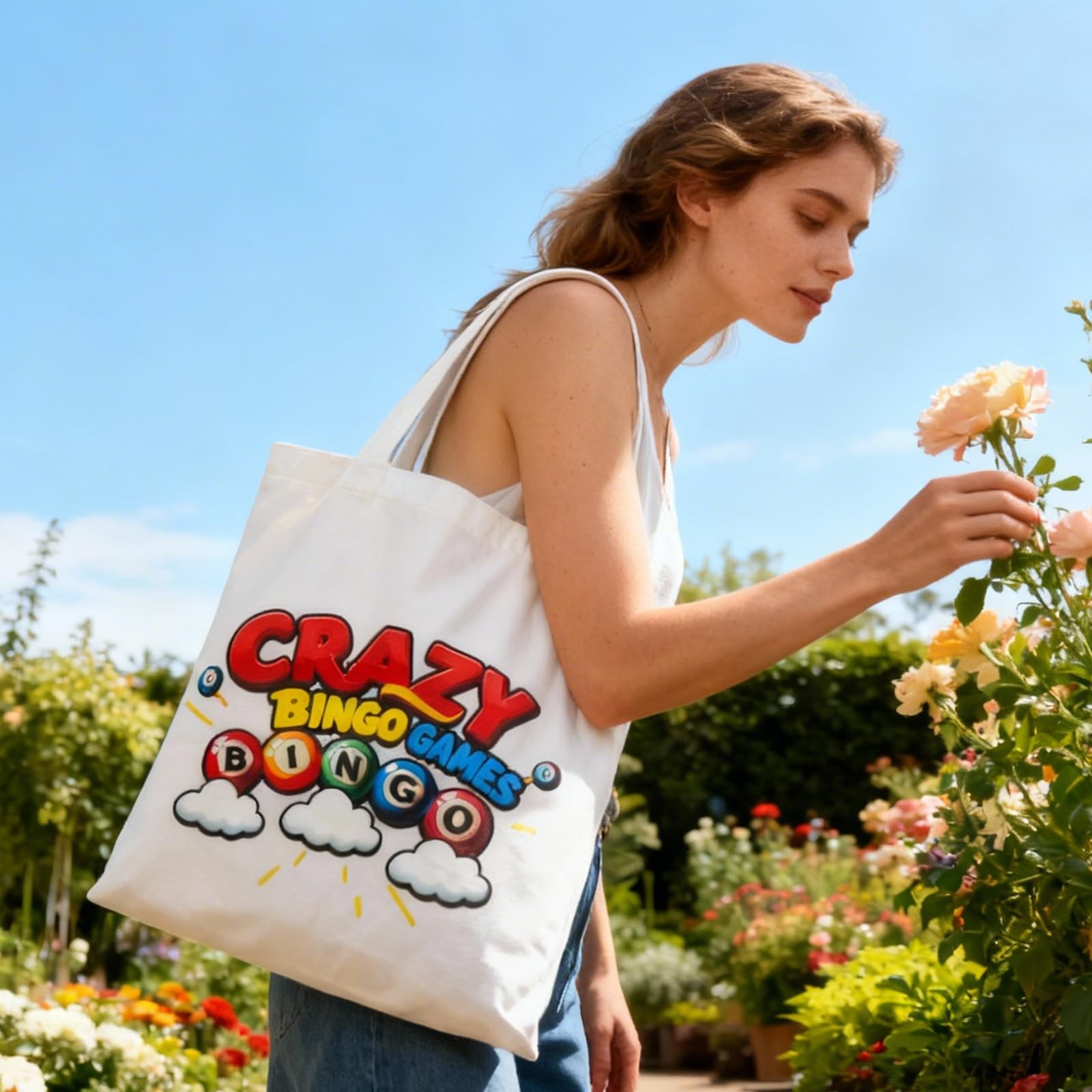 Bingo Bag with Large Capacity Tote Bag, Canvas 36 cm x 33 cm, White