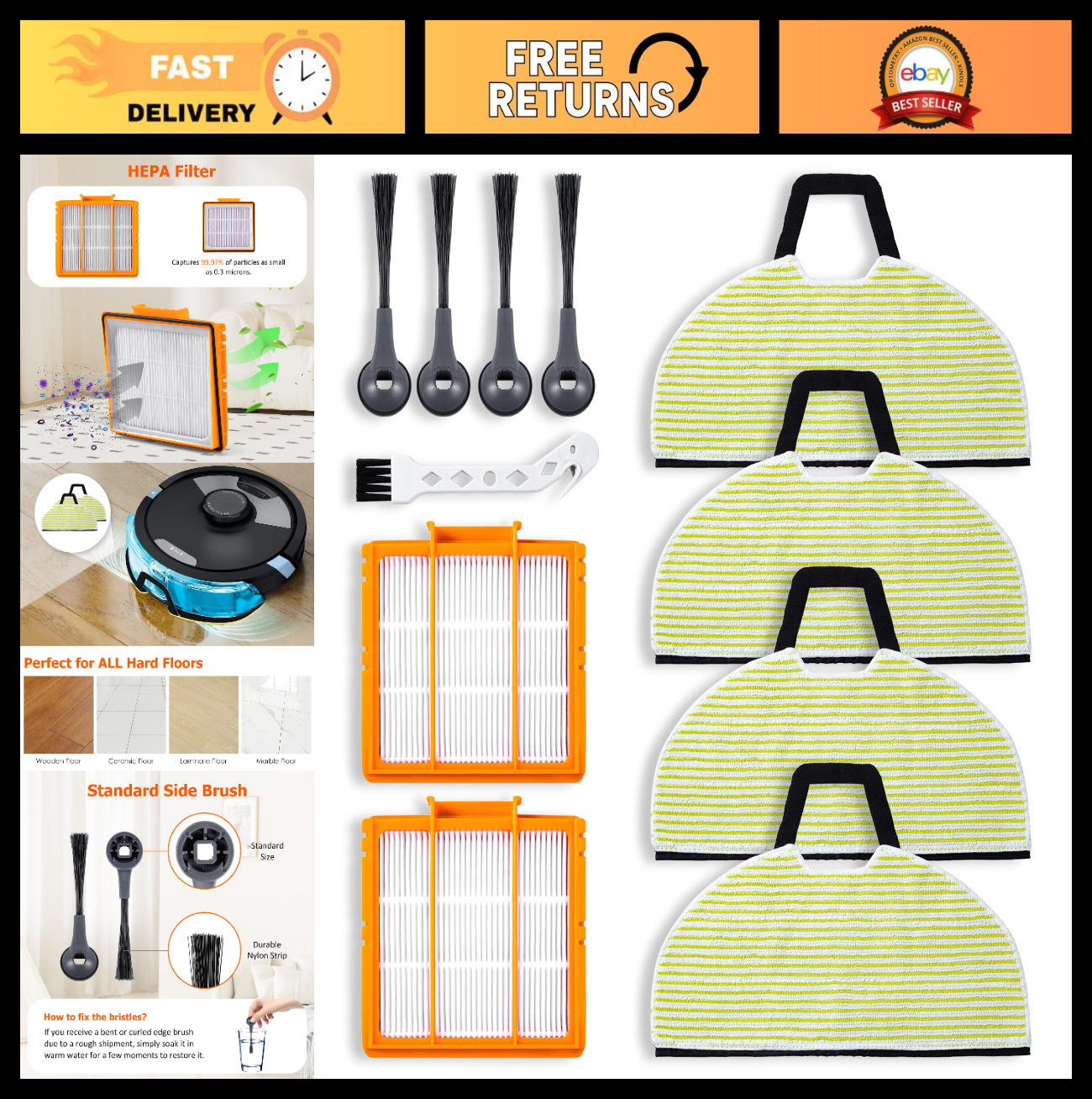 4 Mop Pads & Filters for Shark AI Ultra Robot Vacuum – 2-in-1 Mop Accessories