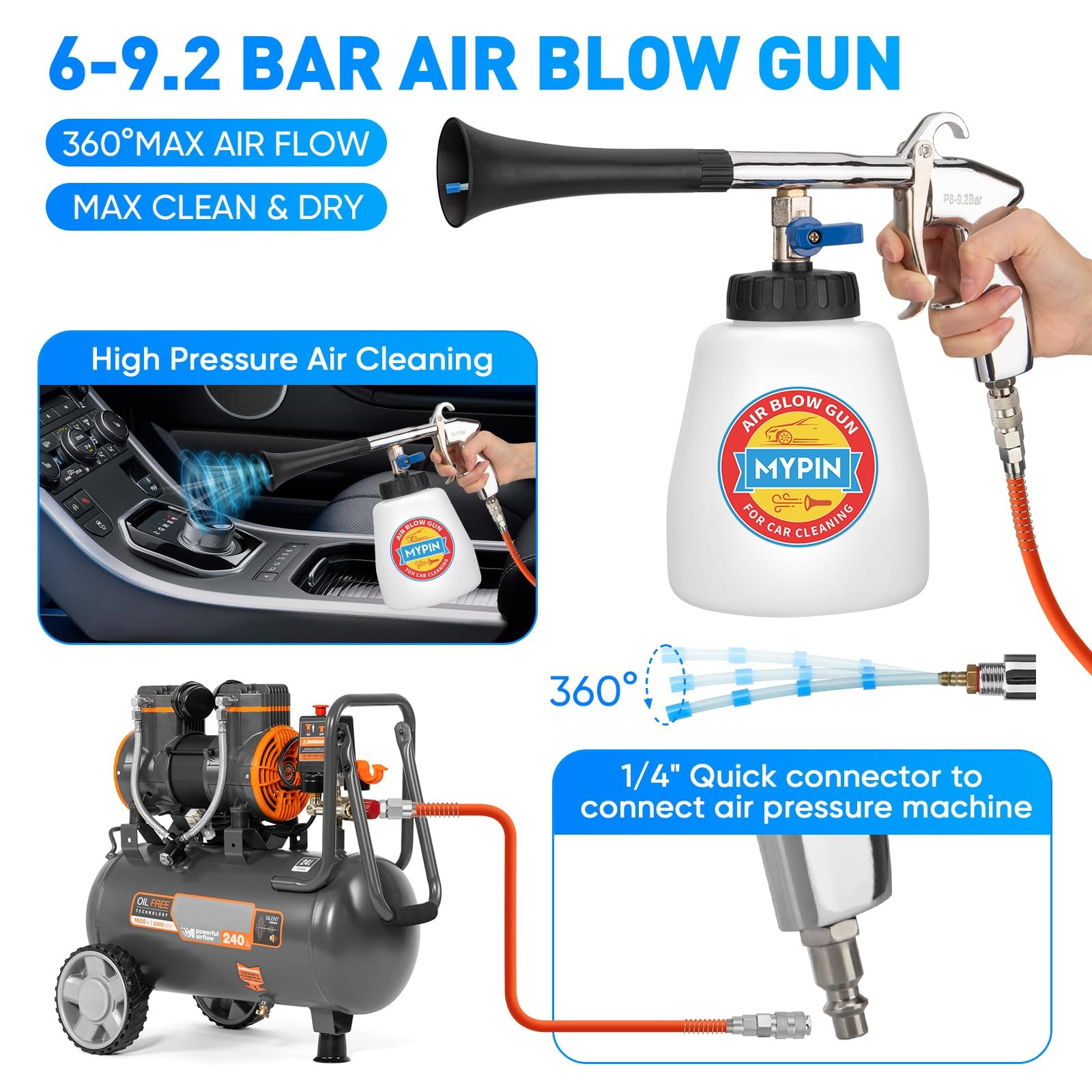 Aluminium Car Cleaning Gun Set with Tapered Nozzle, 6-9.2Bar High Pressure Ai…