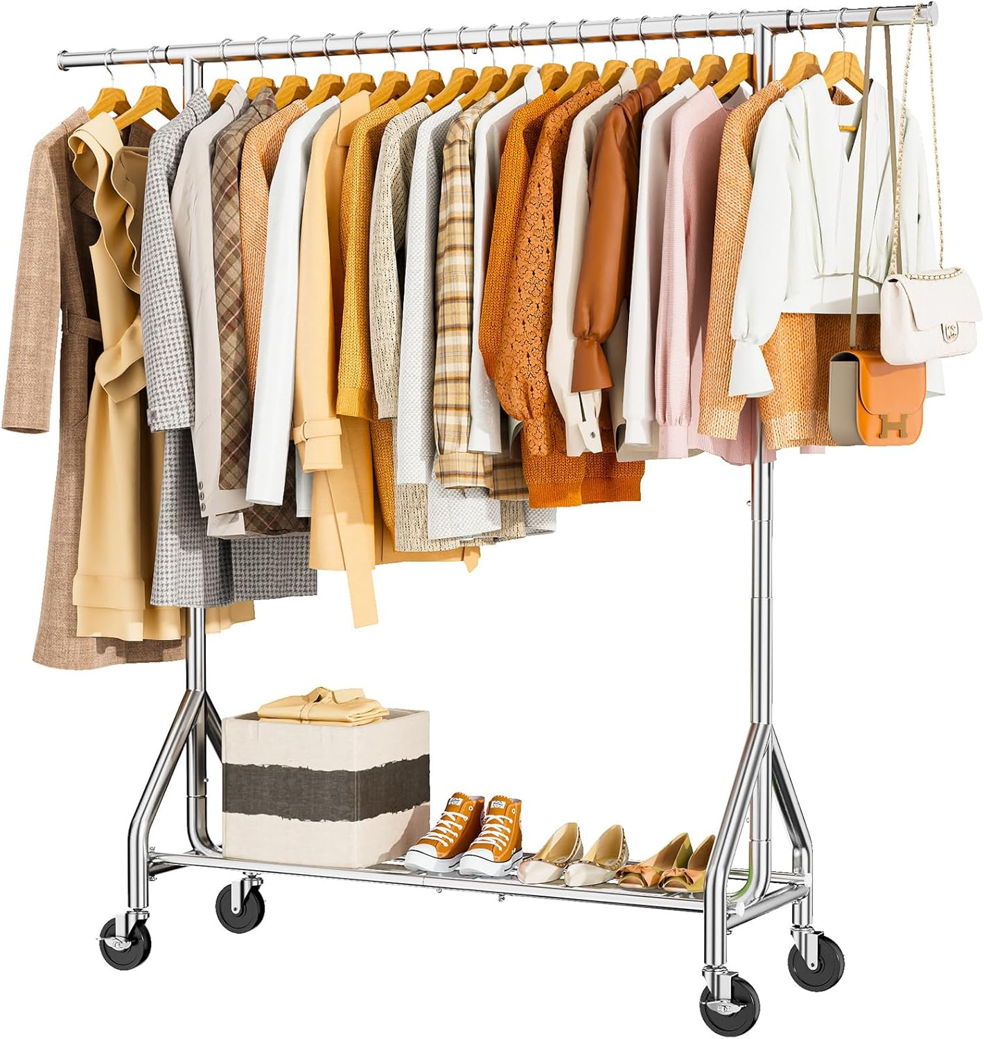 Heavy Duty Clothes Rack Load 450 LBS, Metal Garment Rack, Standing Rolling Clo..