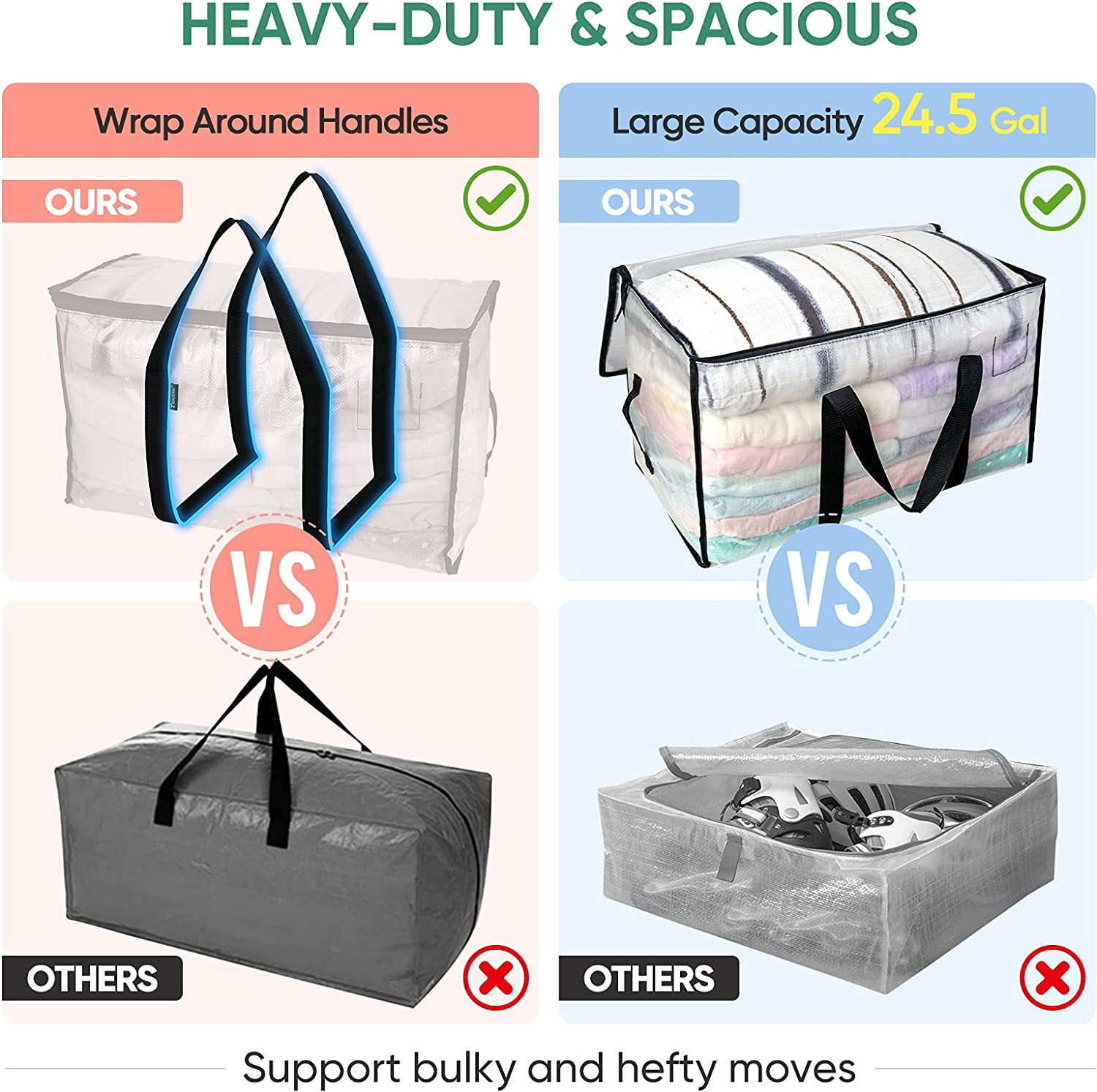 4-Pack Oversized Moving Bags with Reinforced Handles, Heavy-Duty Storage Tote fo