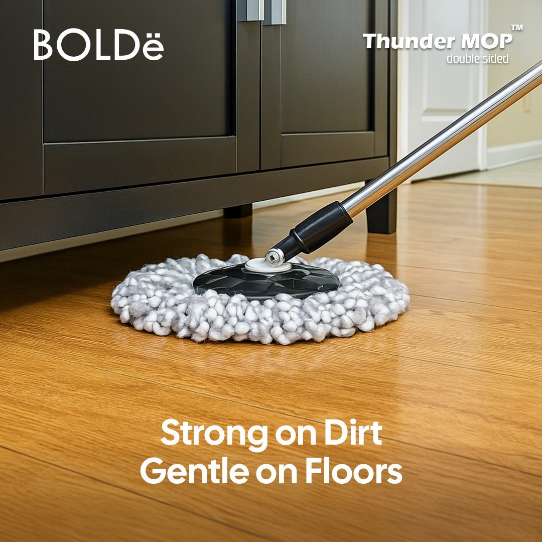 Thunder Mop Dual-Sided Spin System Stackable 6L Mop Bucket Set/3Microfiber Heads