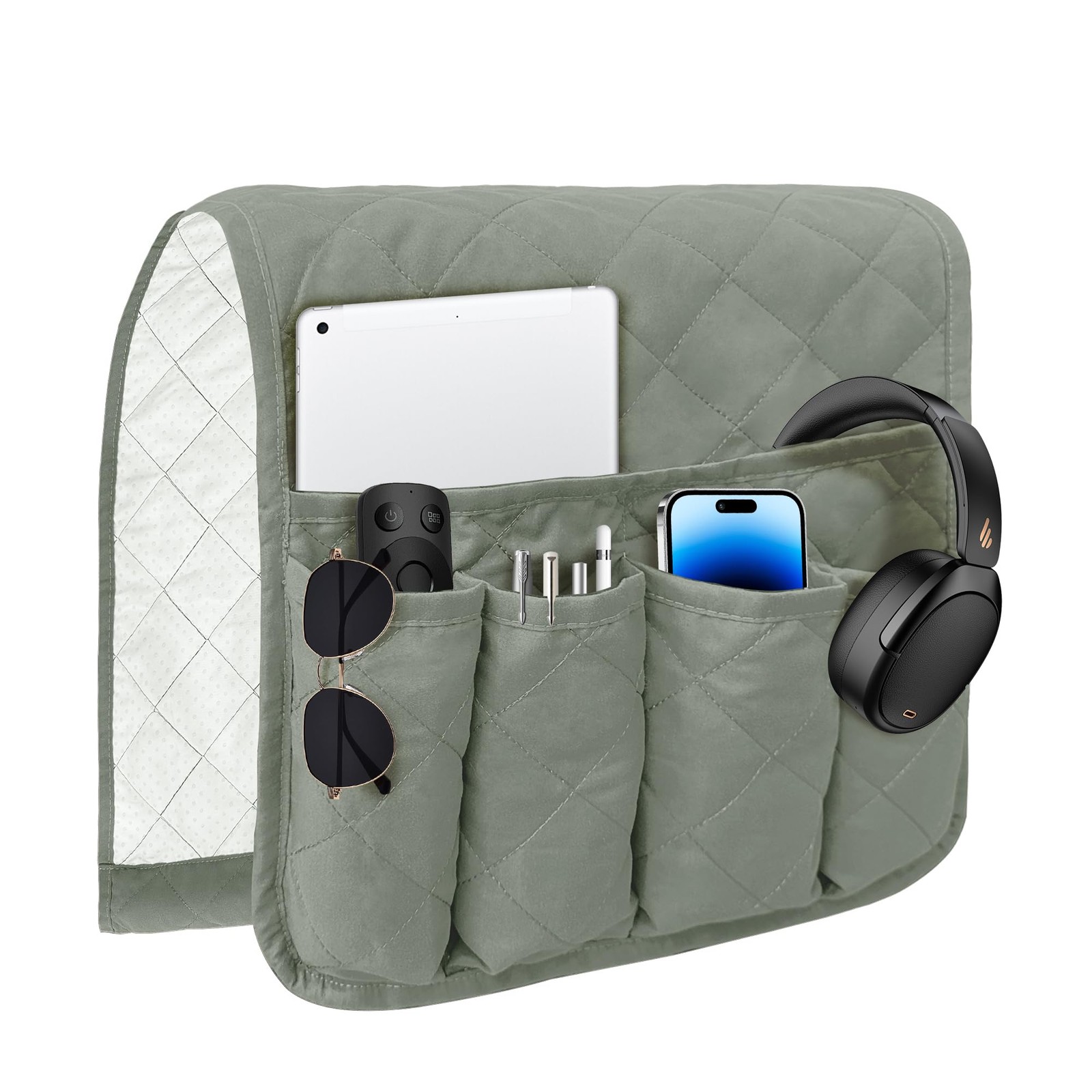 Sofa Armrest Caddy 6 Pockets Waterproof Remote Control Holder Couch Grey
