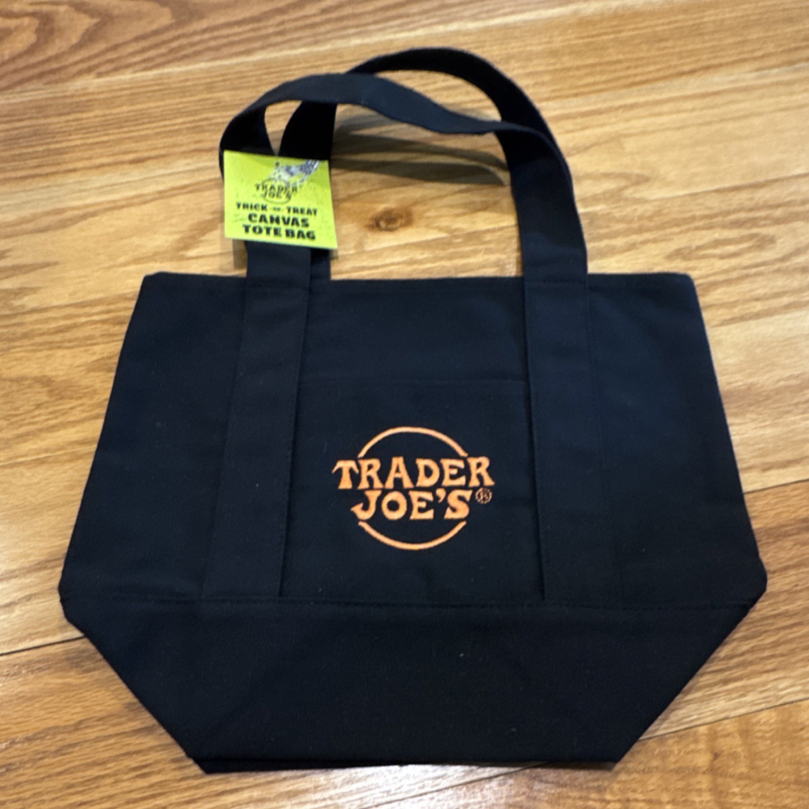 Trader Joe’s Black Canvas Reusable Shopping Bag Foldable Cotton Polyester