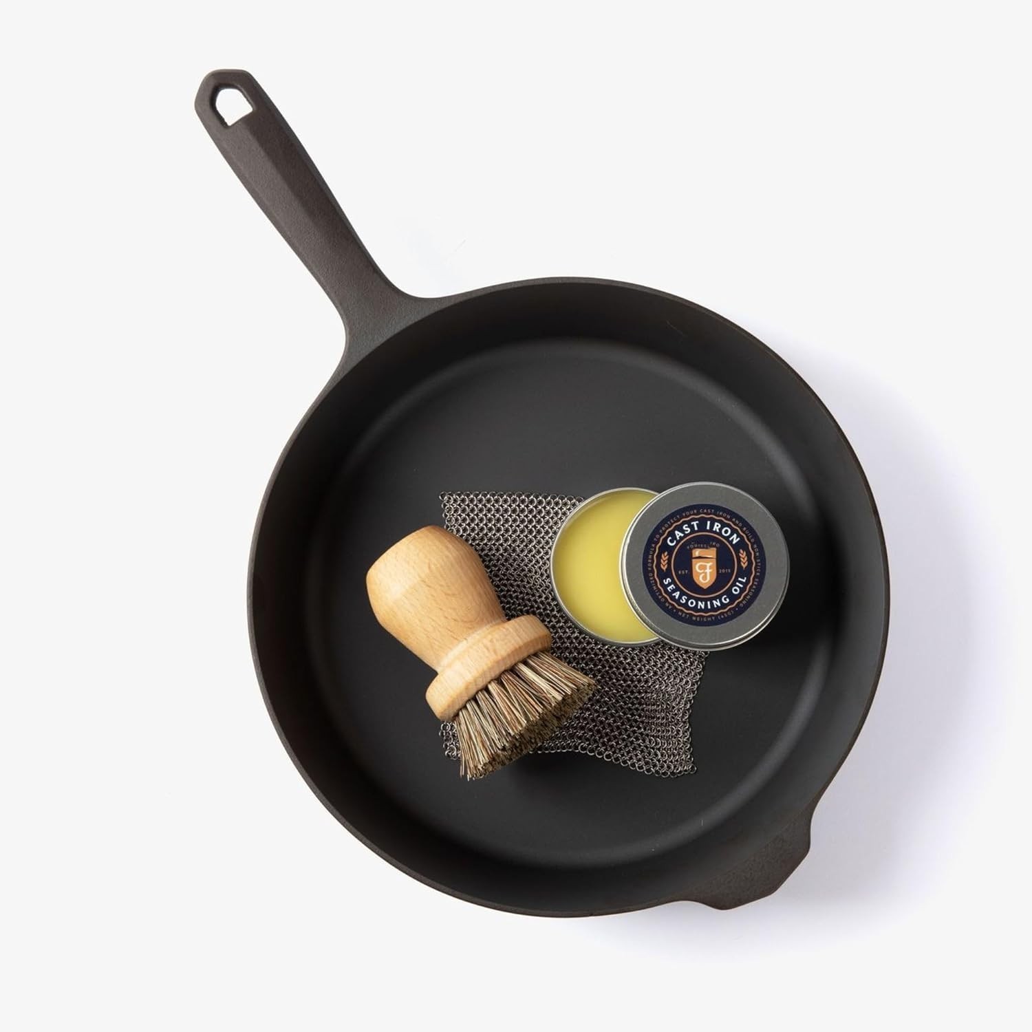 Cast Iron Cleaning Kit with Scrubber Brush and Seasoning Oil