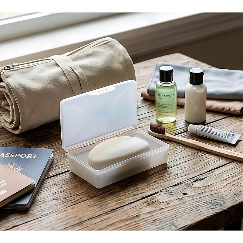 Travel Soap Box with Lid Clear White for Traveling Gym Storage