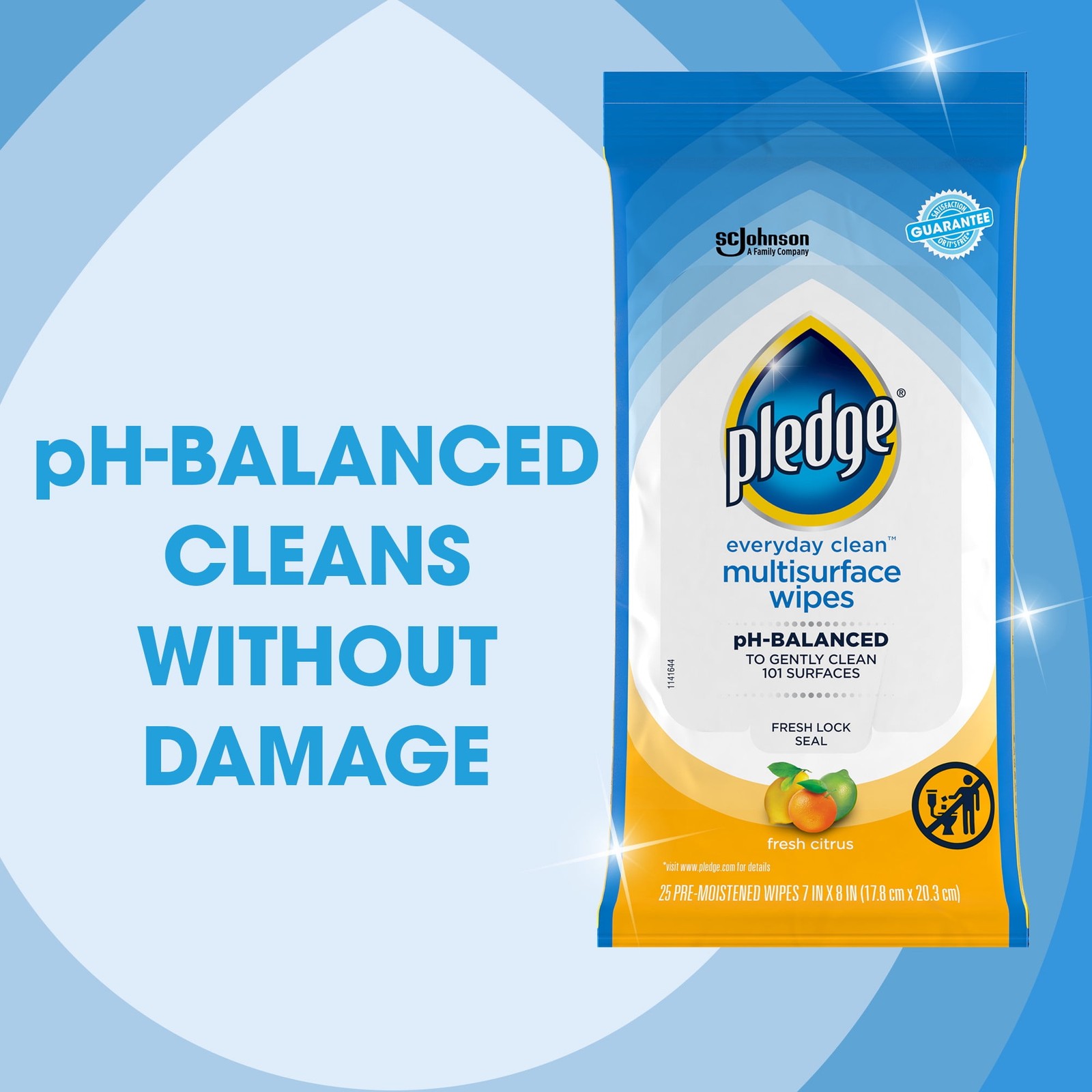Pledge Multi Surface Wipes, Fresh Citrus, 25 Count