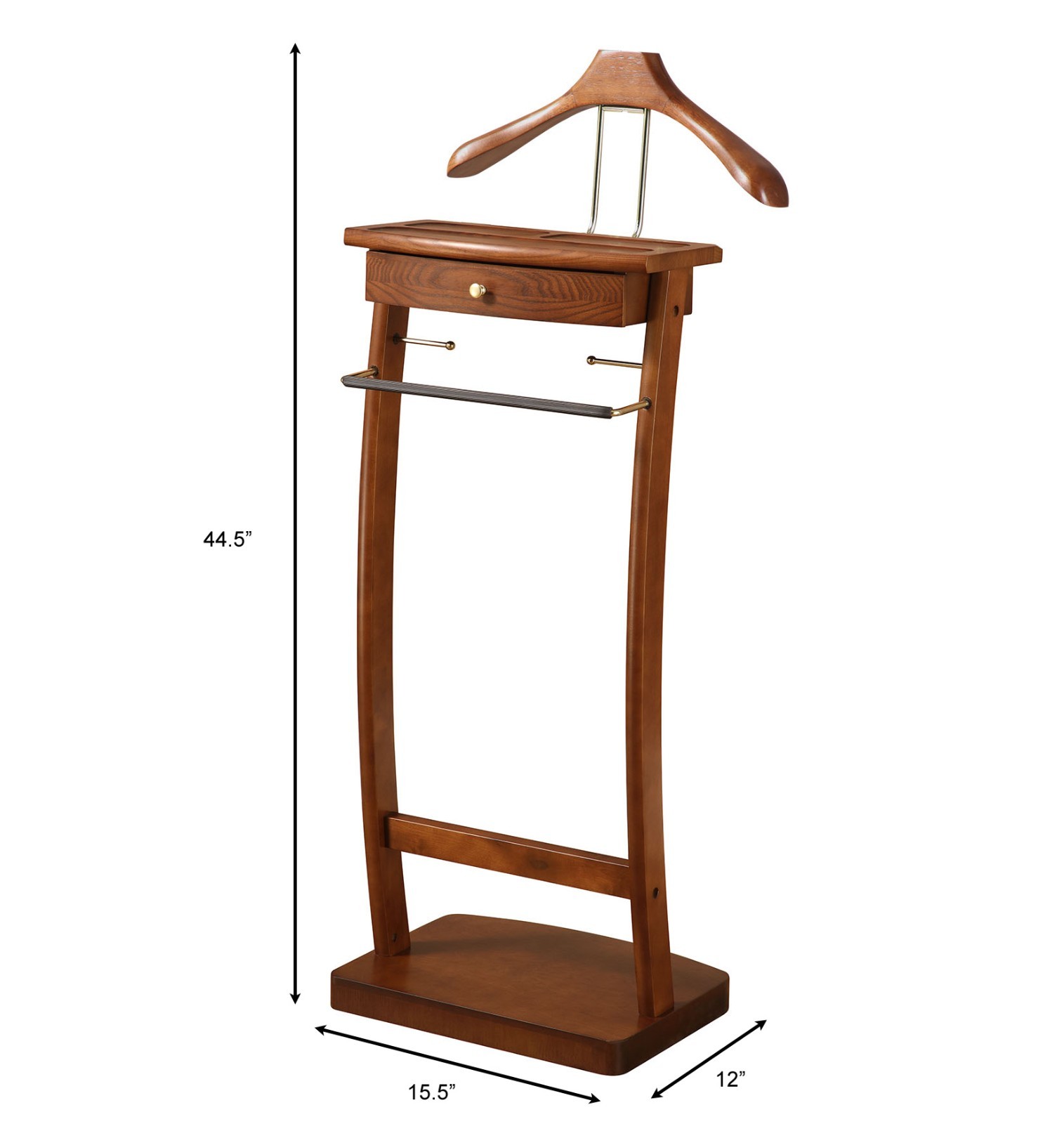 Wooden Valet Stand with Drawer, Hanger & Shoe Rack, Mens Clothes Organizer