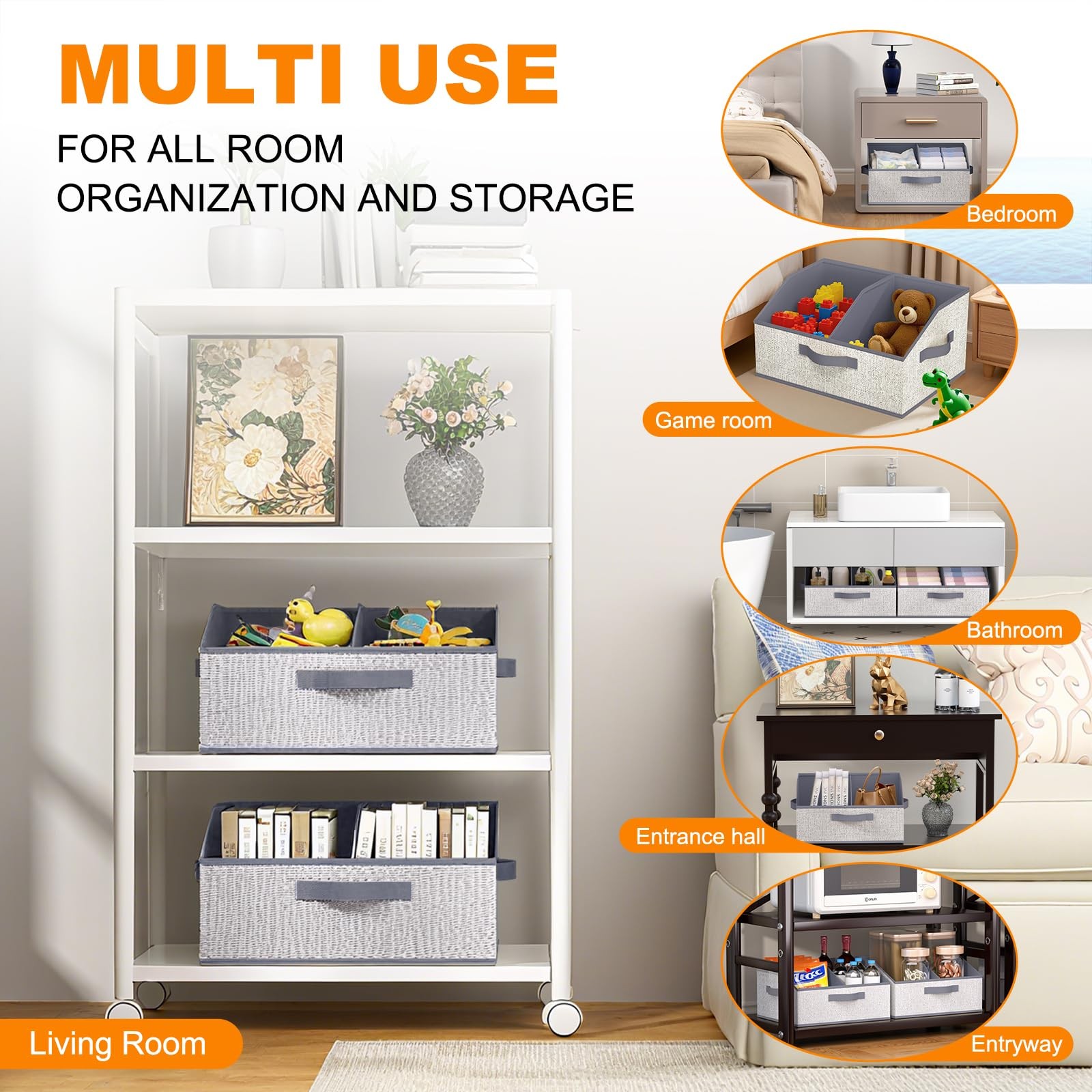 6 PCS Beige Large Trapezoid Fabric Closet Storage Bins Divider Cubes Box