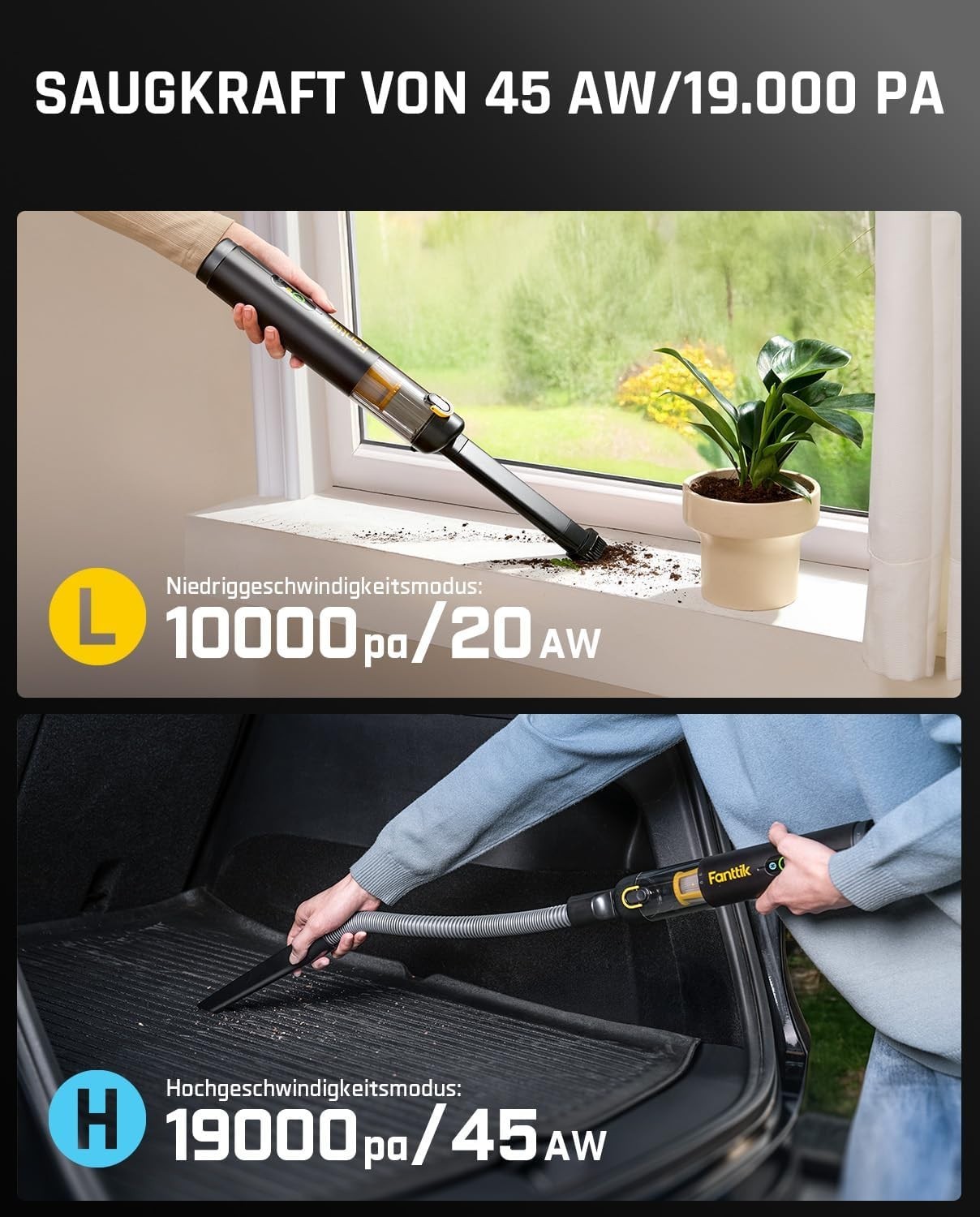 Fanttik Slim V10 APEX Cordless Car Vacuum, 4-in-1 Portable Mini Handheld Vac, 19