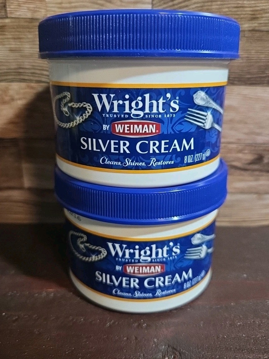 WRIGHT’S 8oz Jars ~SILVER CREAM~ Cleans/Shines/Restores! Two New Containers