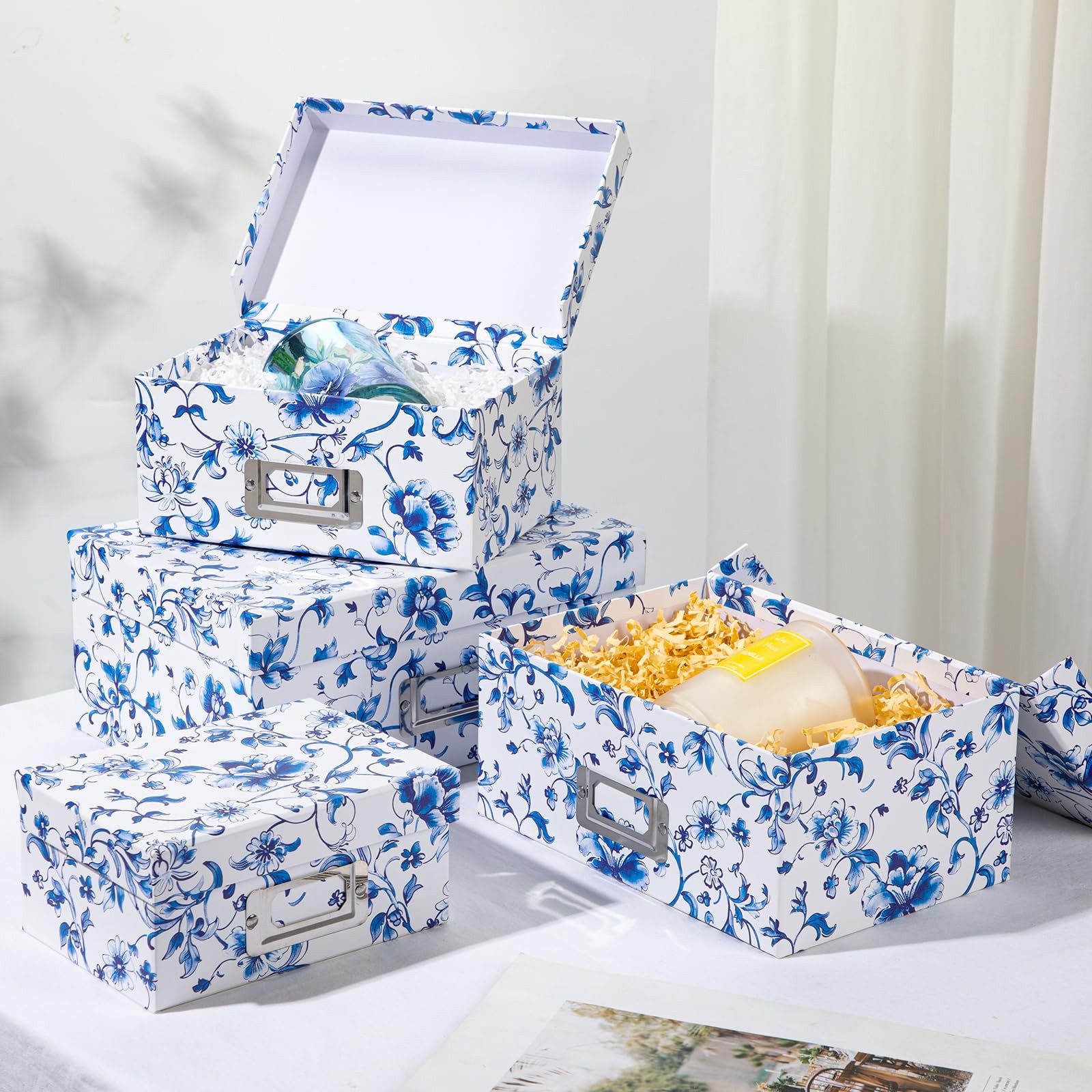 Briful Blue and White Porcelain Storage Boxes with Lids, Set of 4 – Chinoiserie