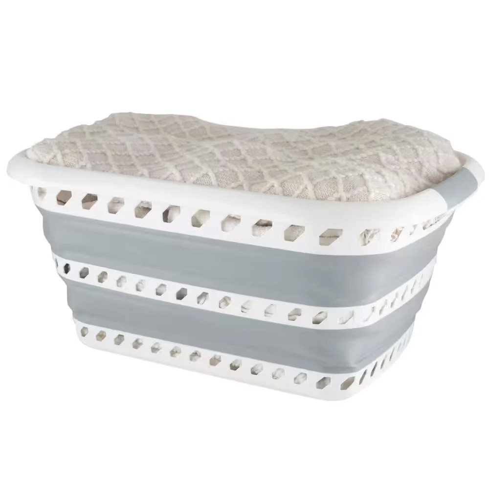 Laundry 360 Collapsible Laundry Basket White Grey Foldable Storage 27217