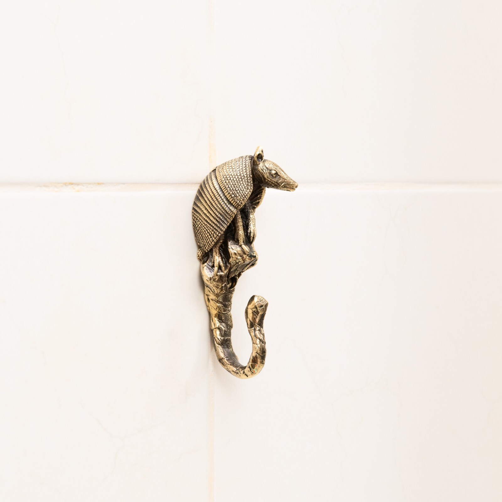 Armadillo, brass large hook, exquisite details. Perfect for clothes, towels, hat
