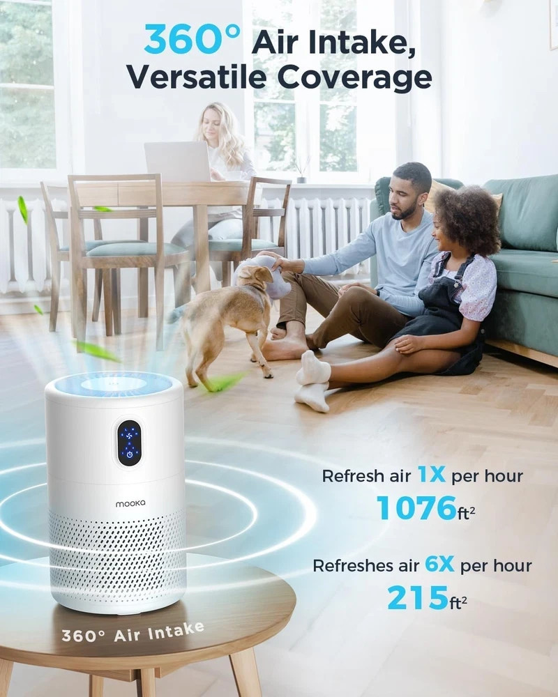 MOOKA Air Purifiers for Home Large Room up to 1076 ft², H13 True HEPA White