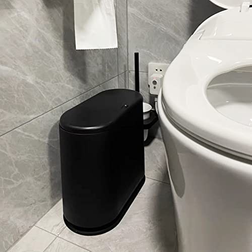 Slim Plastic Trash Can,2.7 Gallon Garbage Can with Press Top 10L Black