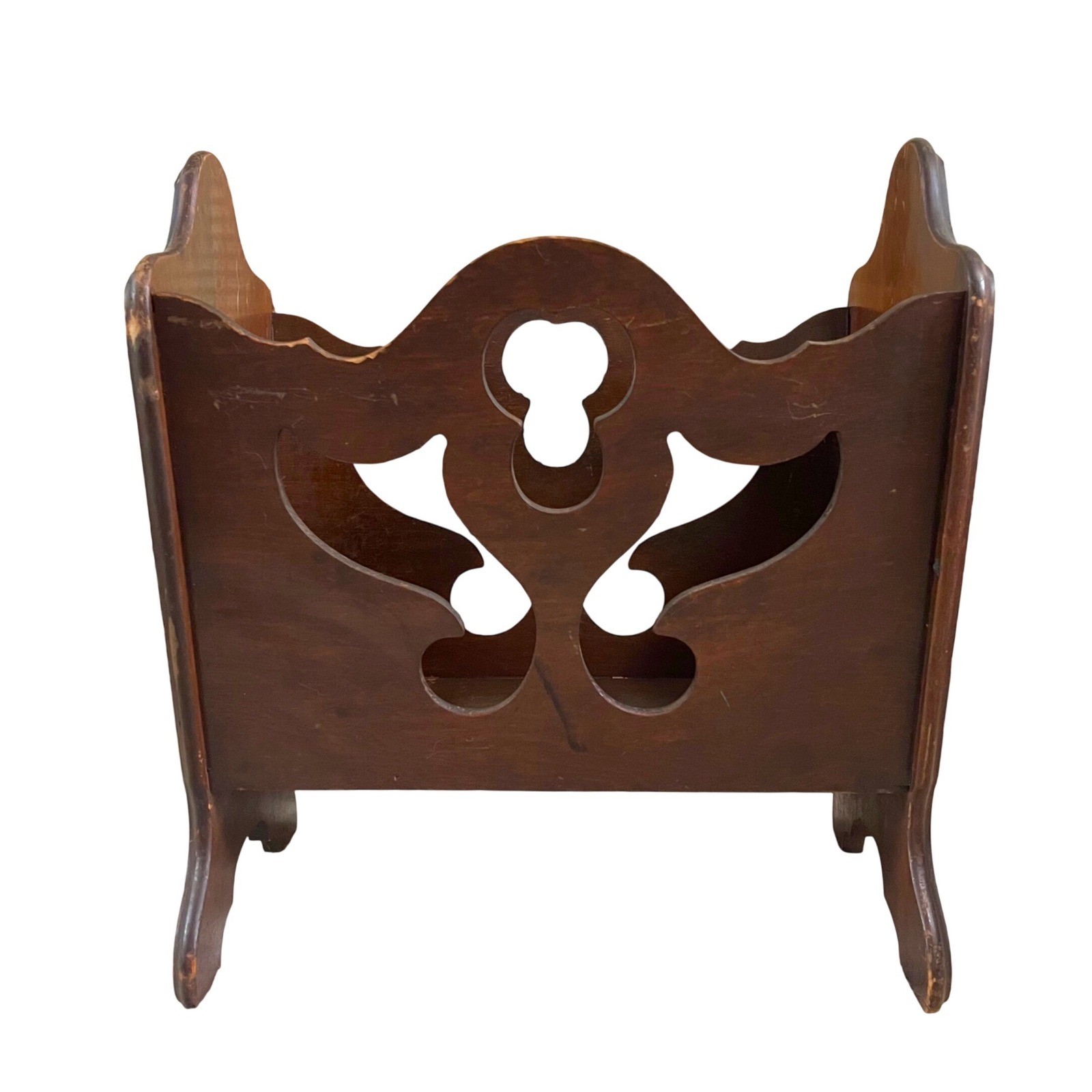 Vtg MCM Oak Wood Magazine Book Vinyl Record LPs Craft Holder art Nouveau ornate