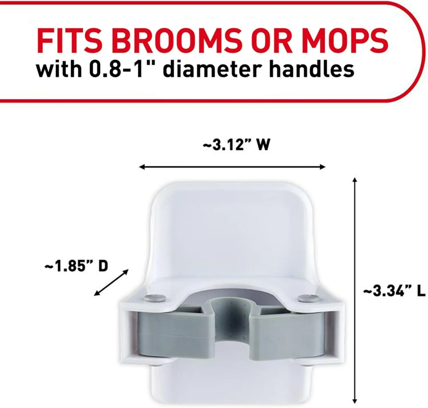 Command Large Broom Grippers, White Wall Mount Holder, 2 Grippers, 4 Strips