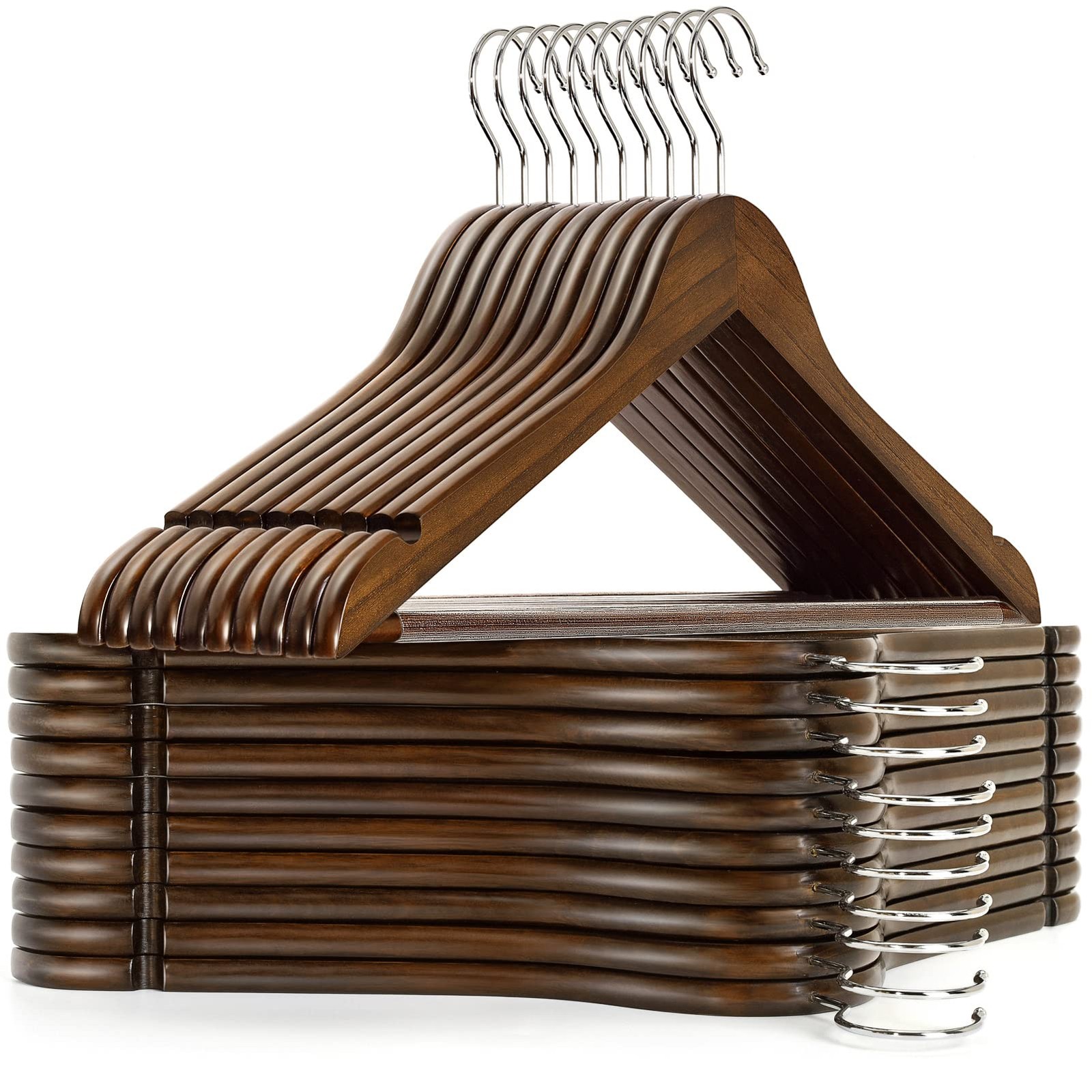 Vintage Wooden Coat Hangers 20 Pack Walunt Wood Suit Hangers With Non Slip Pant