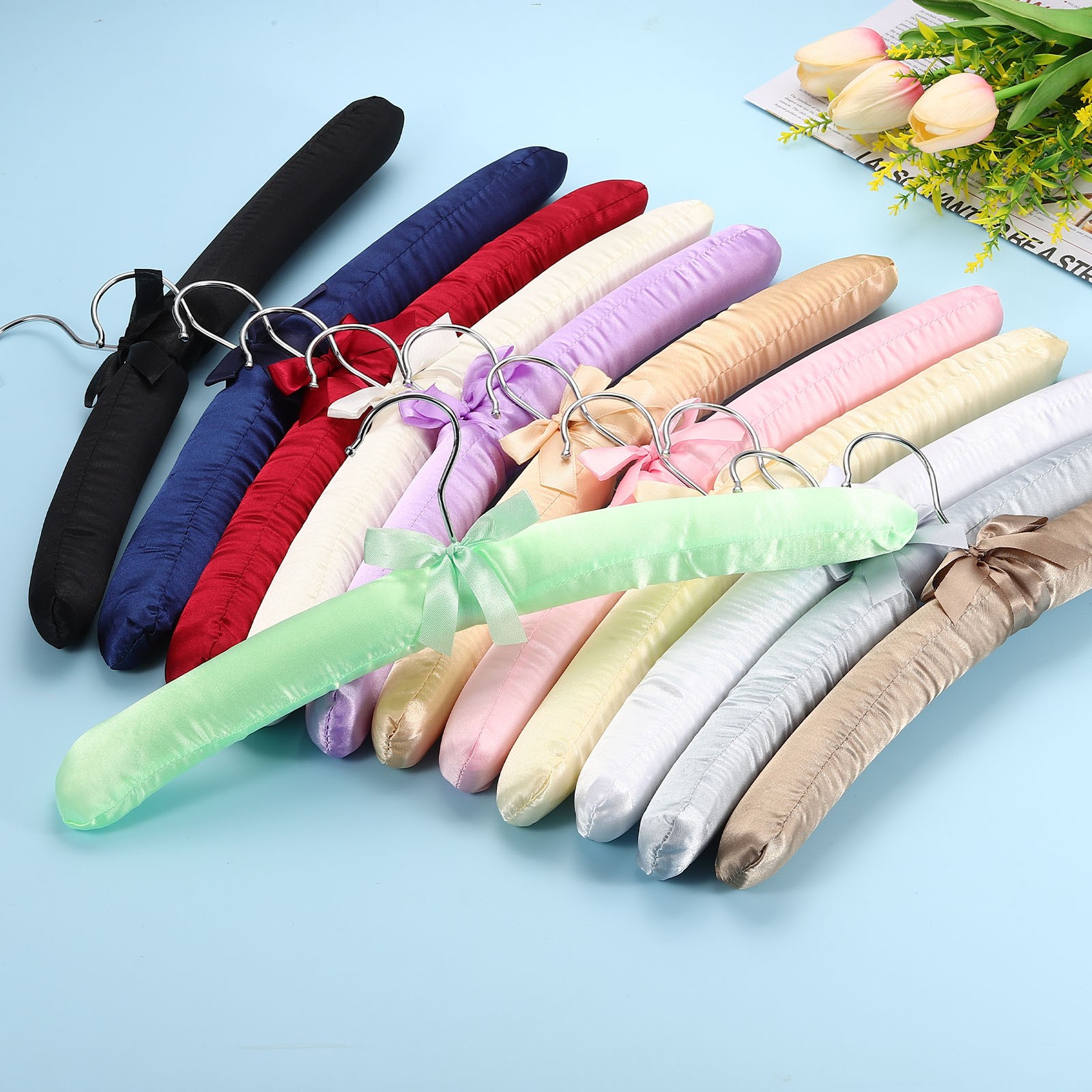 2Pcs Satin Padded Hangers 15 Inch Blouse Hangers for Women Light Tan