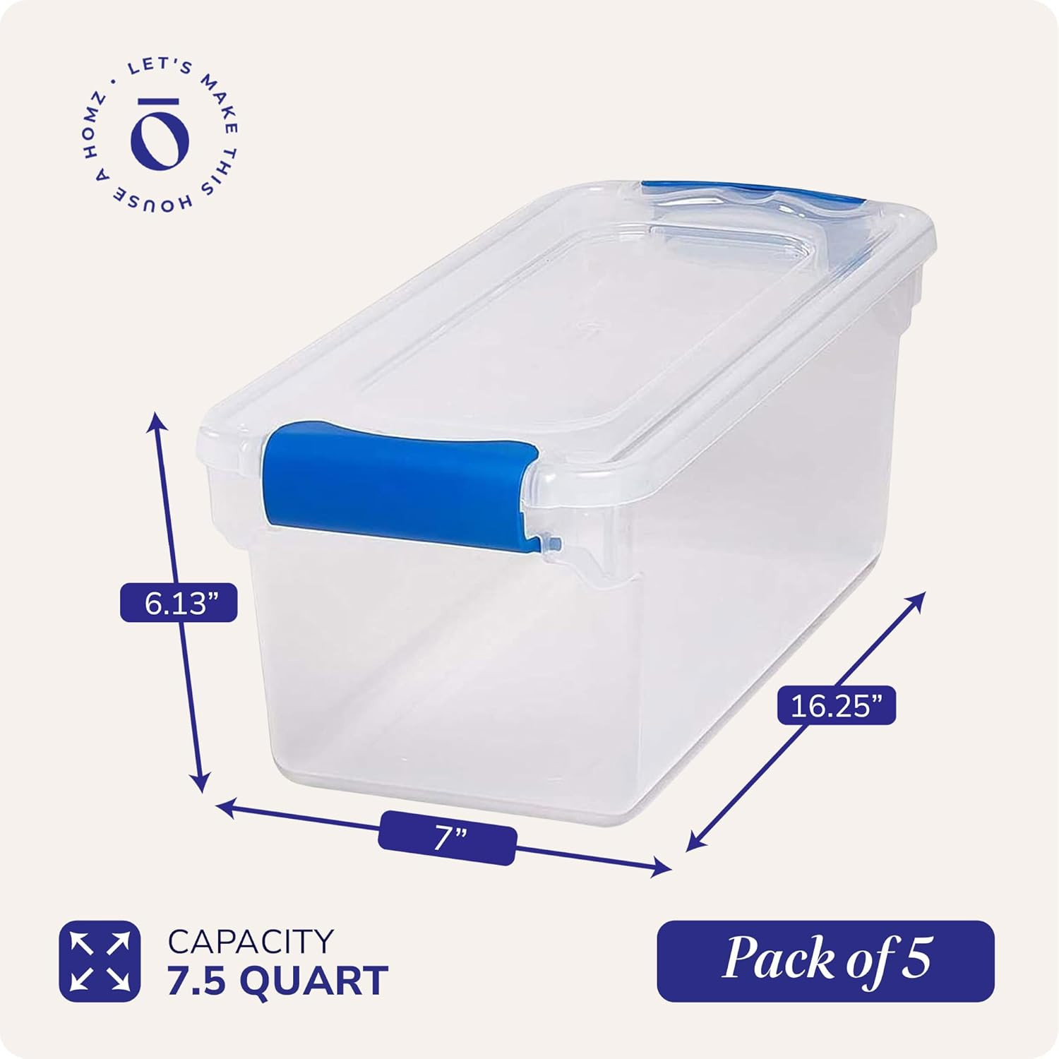5-Pack Clear Plastic Storage Bins with Latching Lid – 7.5 Quart, Stackable