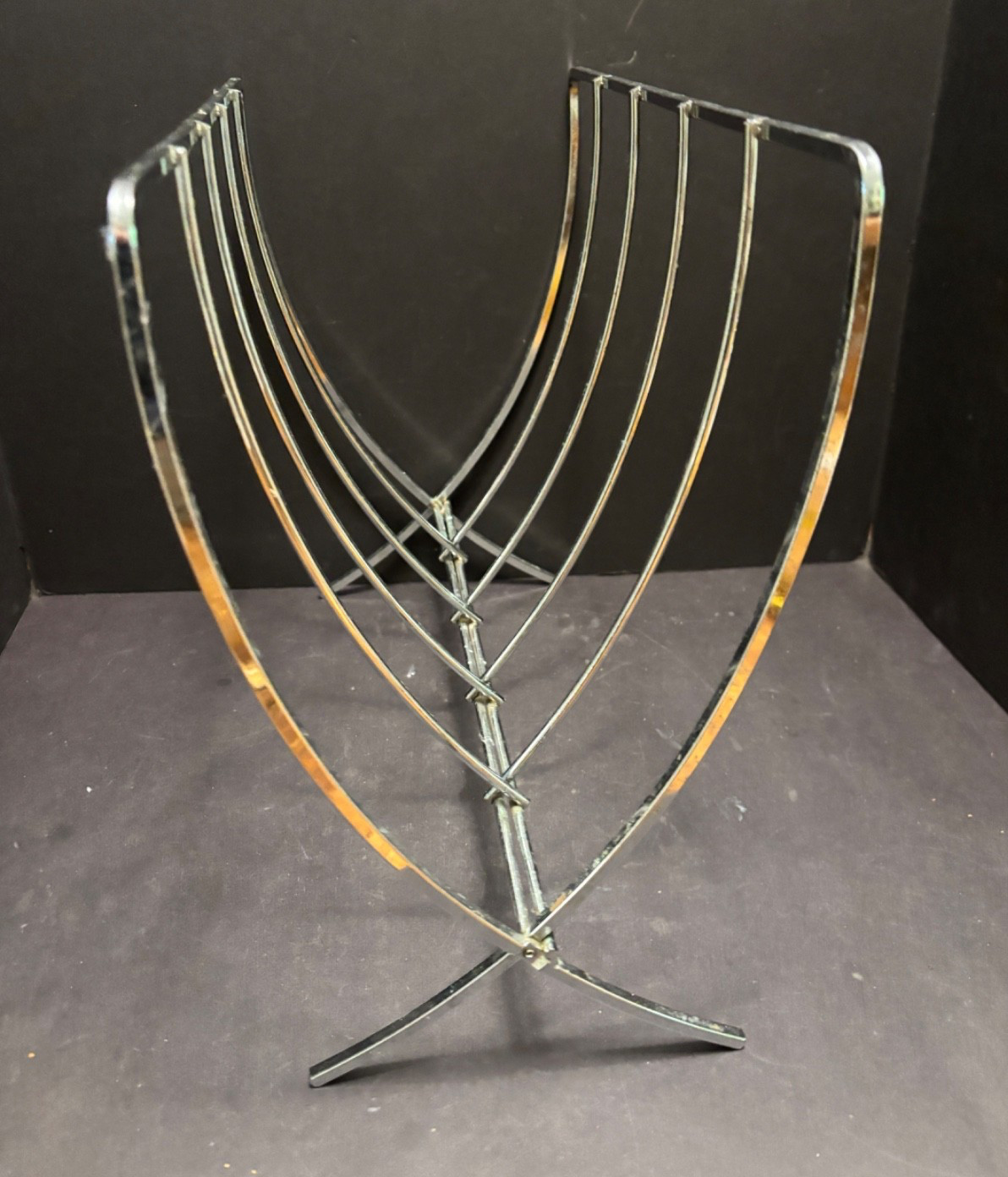 Vintage MCM Chrome Folding Magazine Rack(s) Holder Bar/Rod Brutalist 2 Available