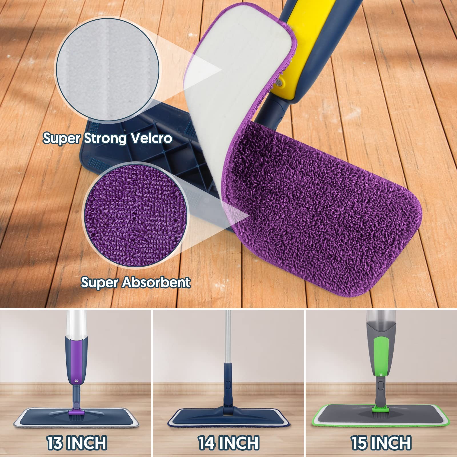 Mop Pads 7 Pack, Machine Washable, For Spray Mops 13 15 Inches, Purple