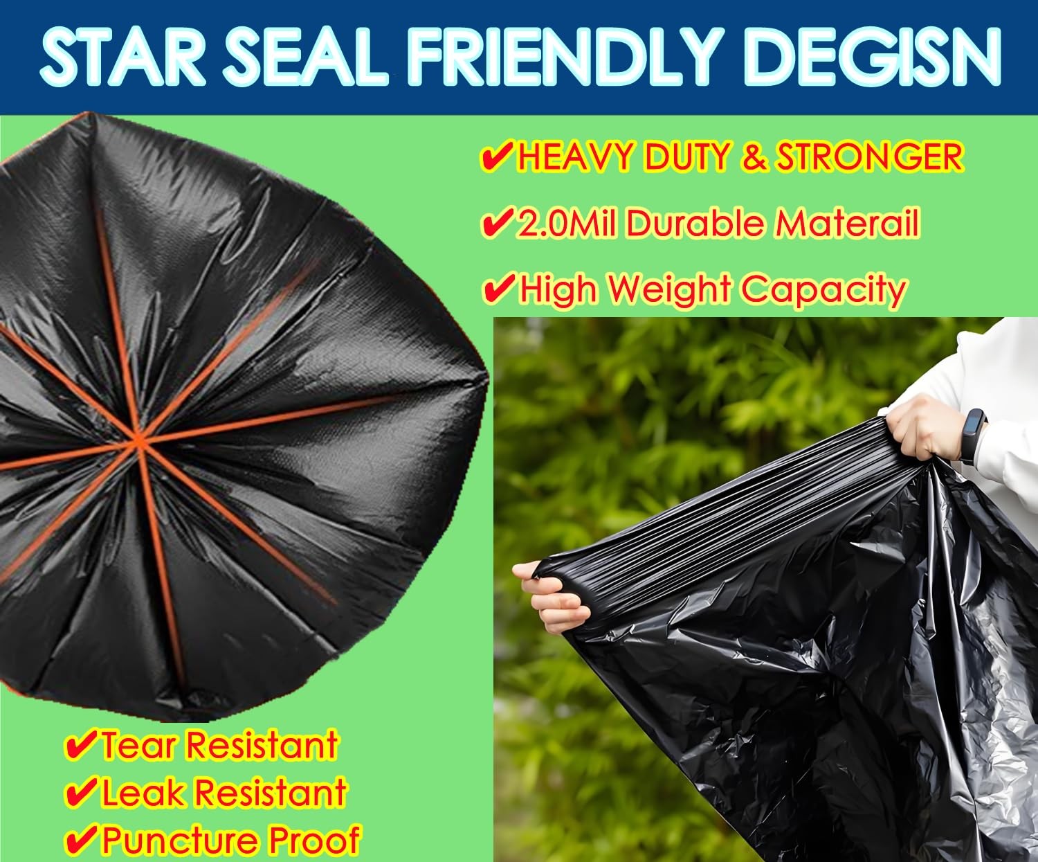 55 Gallon Trash Bag, 66 Count Garbage Trash Bags, 2.0 Mil Heavy Duty 40 x 47″…