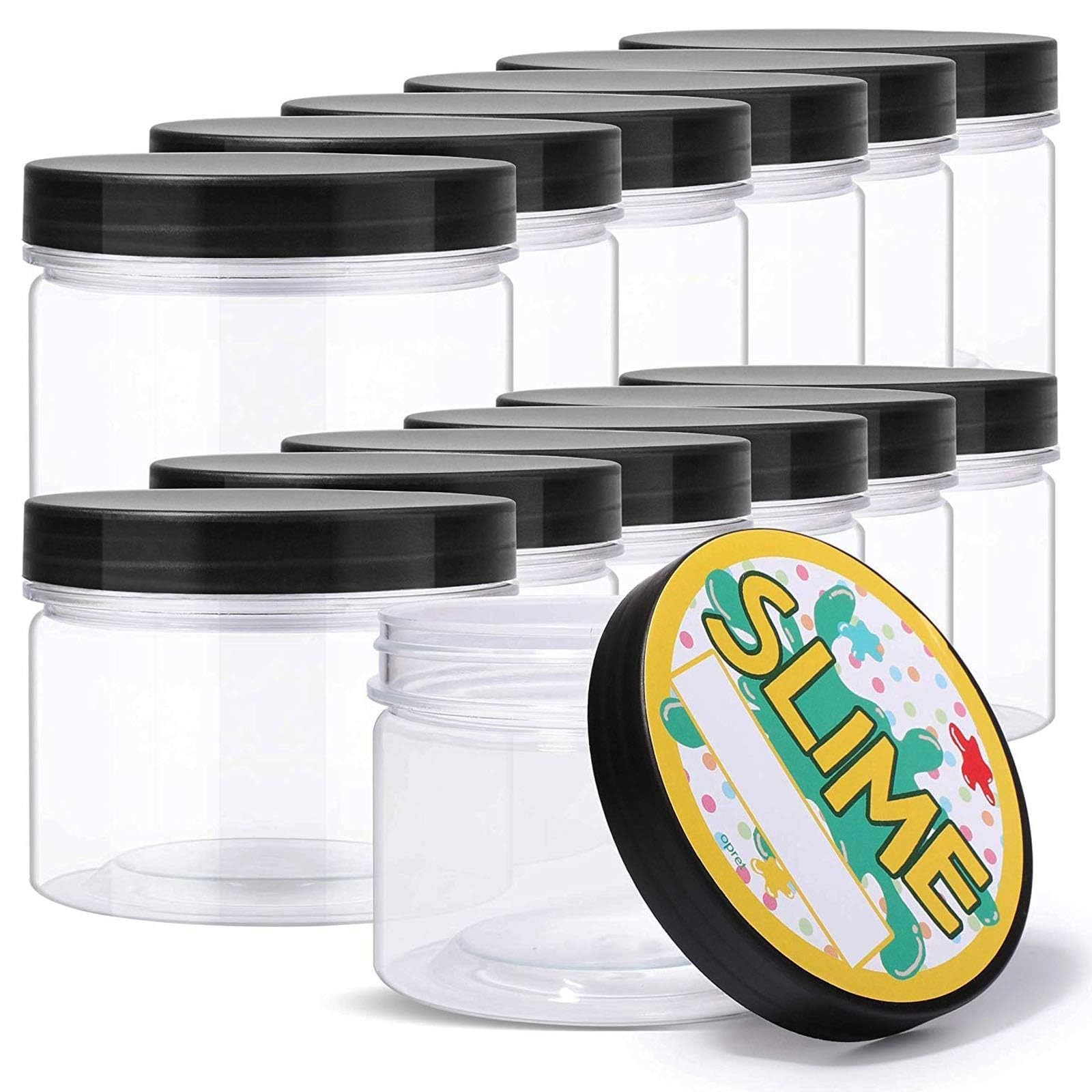 12 Pack 10oz Empty Slime Containers, Large Plastic Slime Jars with Lids and L…