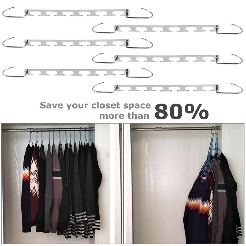 6 Pack Space Saving Clothes Hangers Metal Closet Organizer Hooks