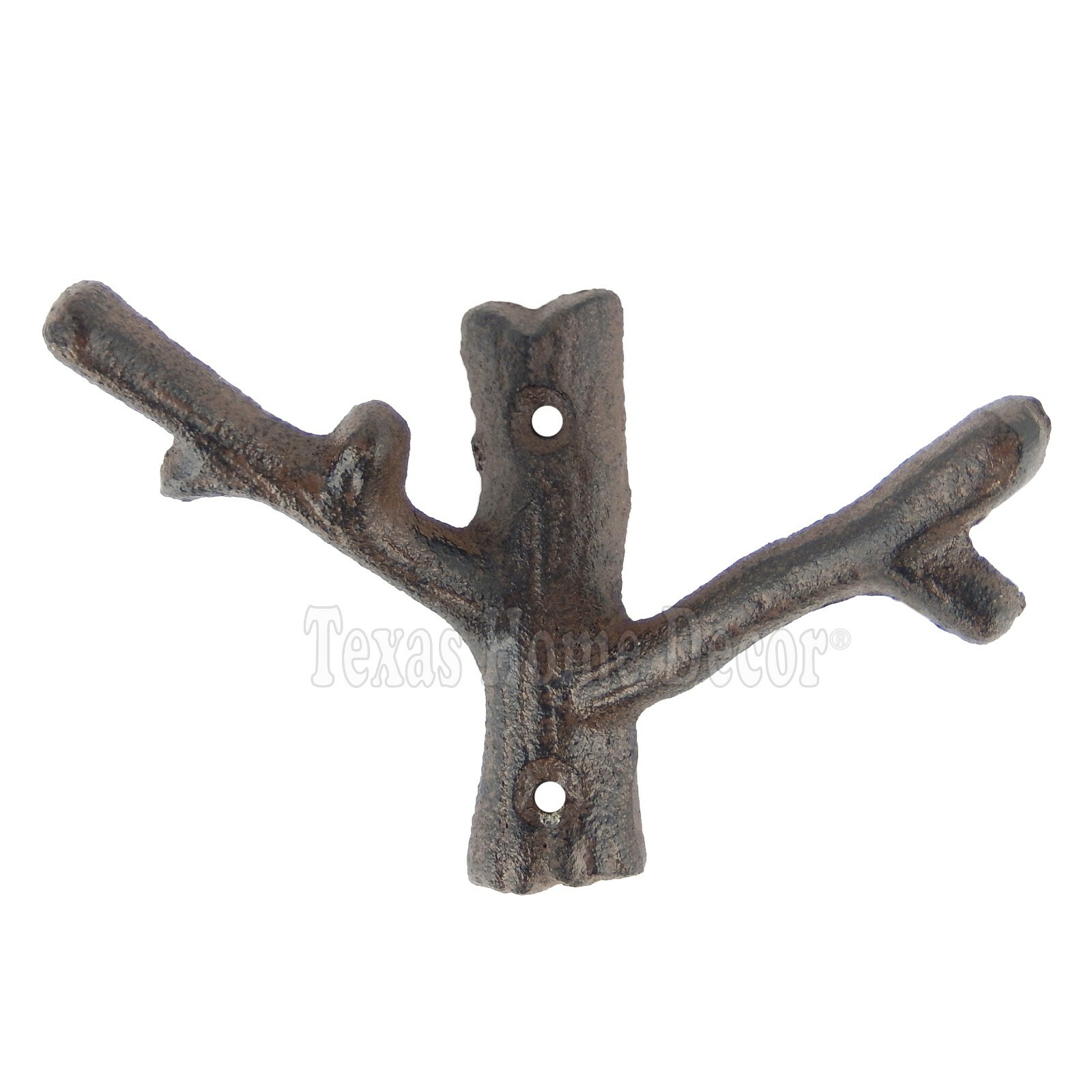 Tree Branch Double Wall Hook Cast Iron Towel Coat Hat Hanger Rustic Brown