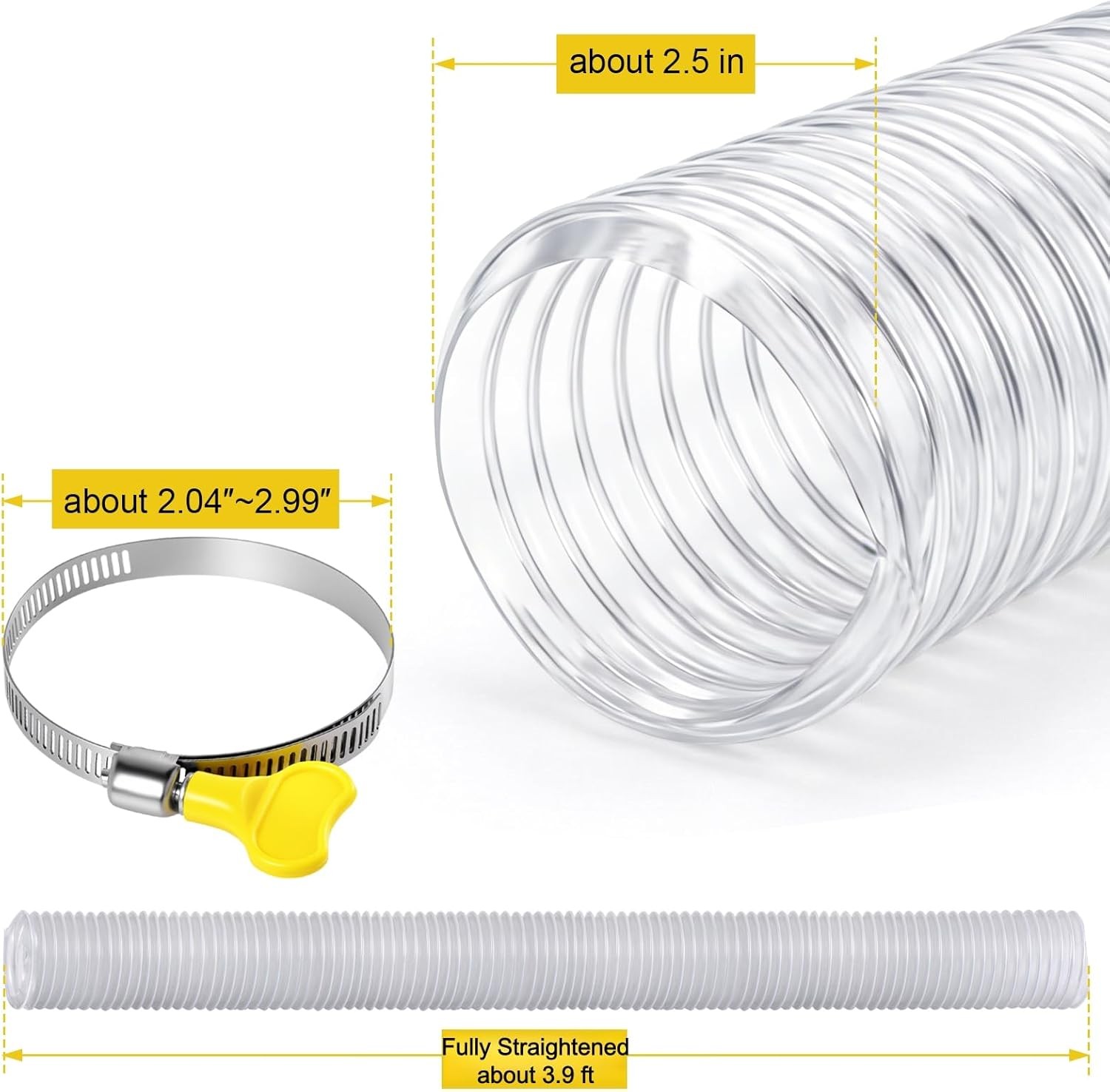 PVC Dust Collection Hose 2.3″×3.9ft Clear Workshop Fume Hose w/ Clamp