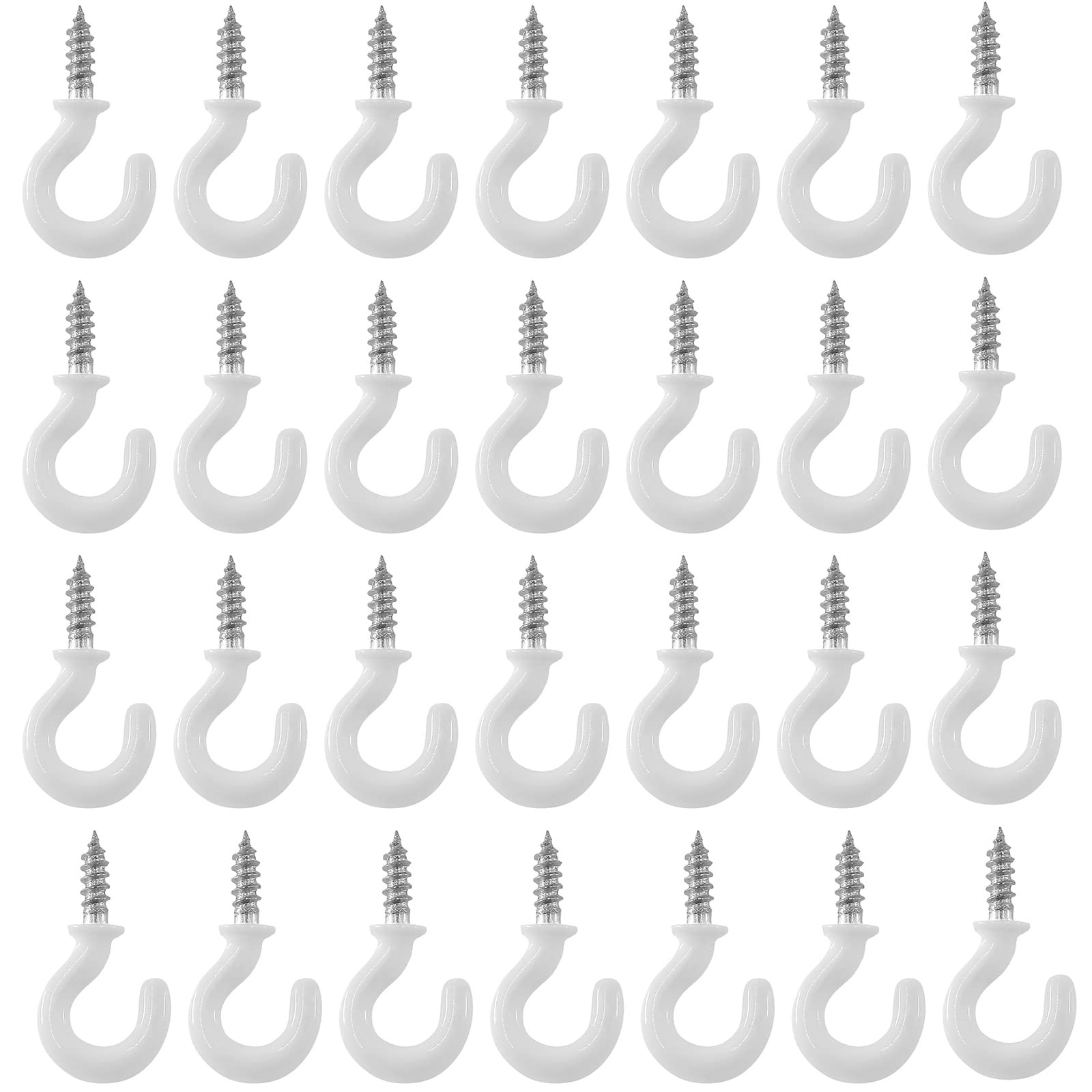 100 PCS 1/2 Inch White Vinyl Coated Metal ScrewIn Ceiling Cup Hooks Hanging